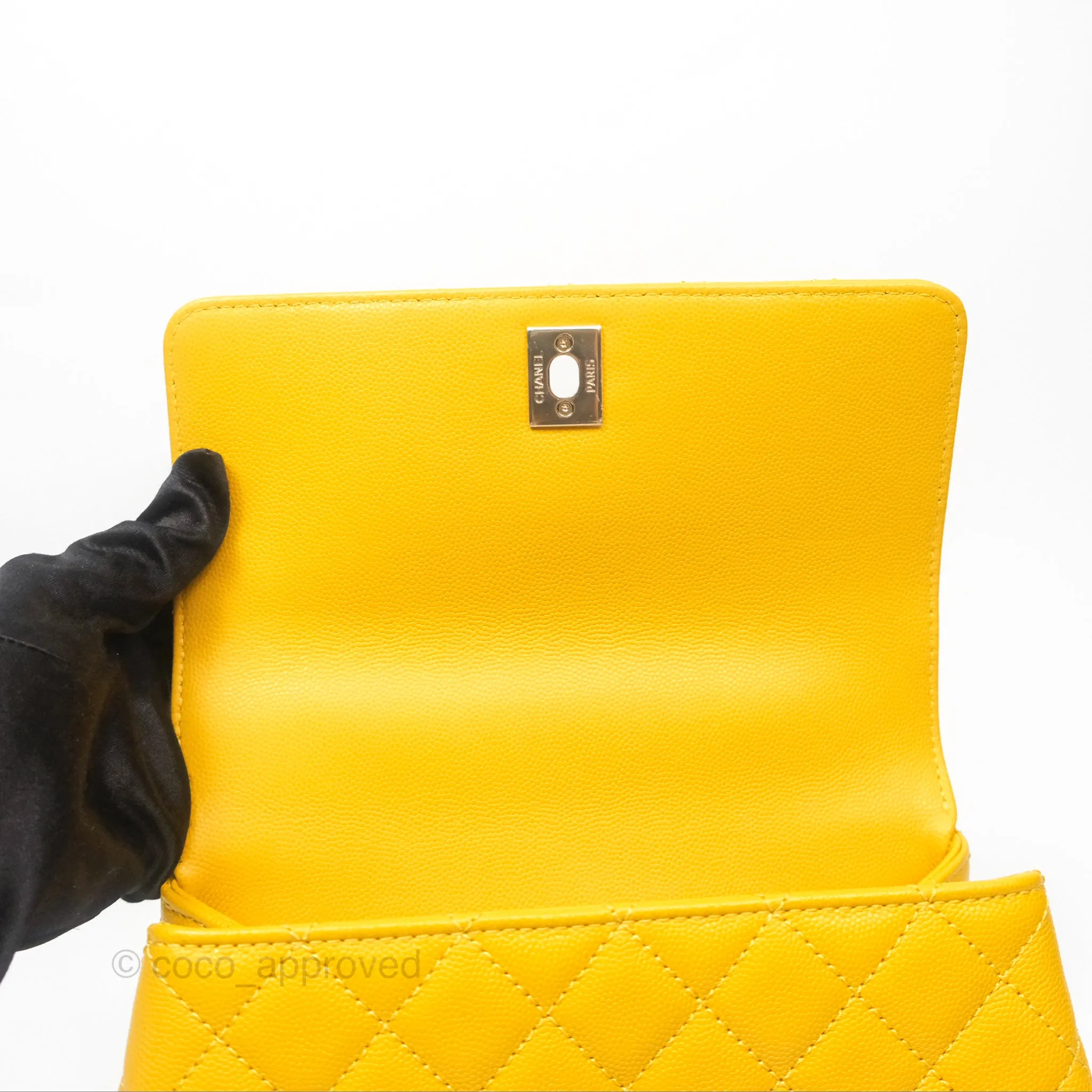 Chanel Small Coco Handle Mustard Yellow Caviar Gold Hardware