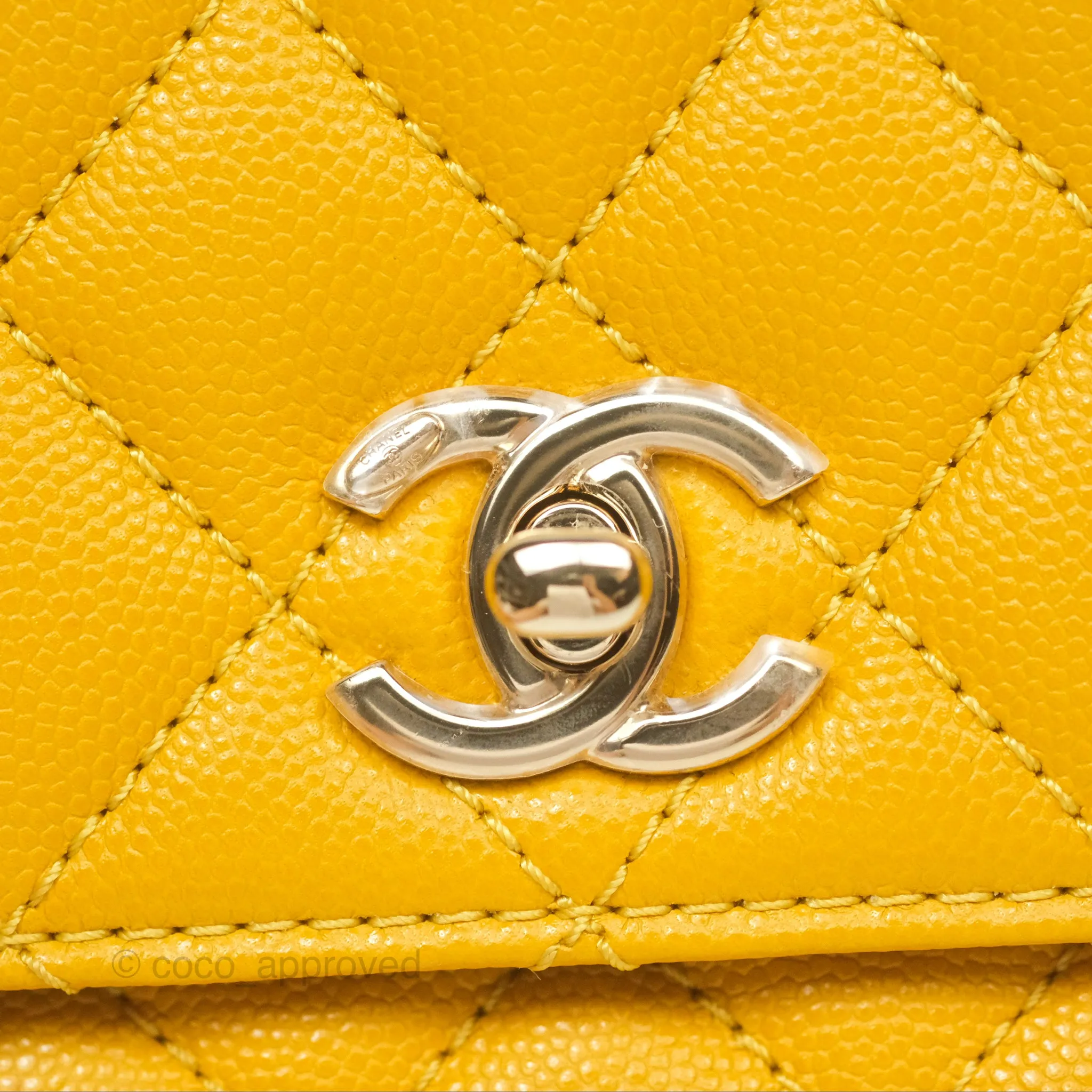 Chanel Small Coco Handle Mustard Yellow Caviar Gold Hardware