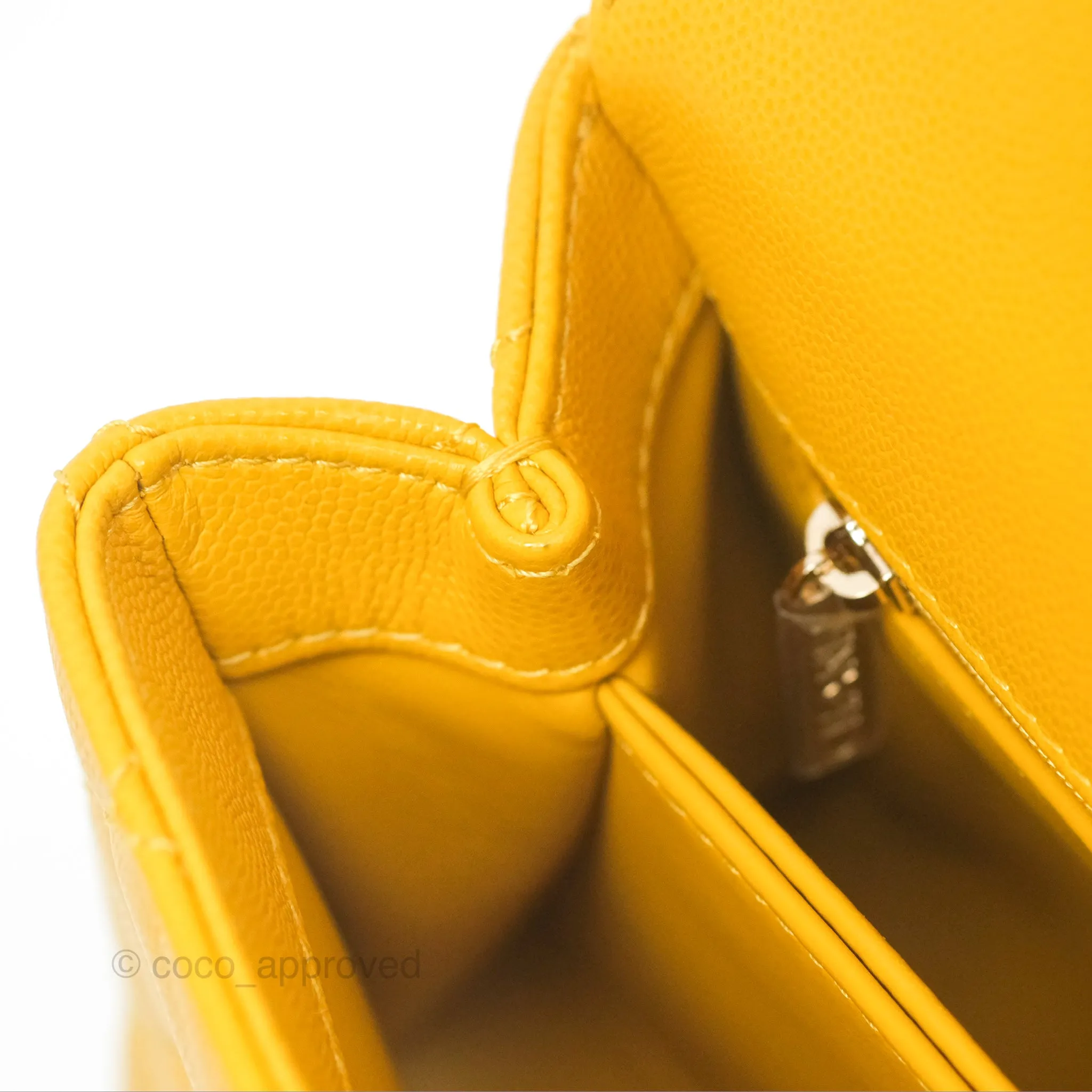 Chanel Small Coco Handle Mustard Yellow Caviar Gold Hardware