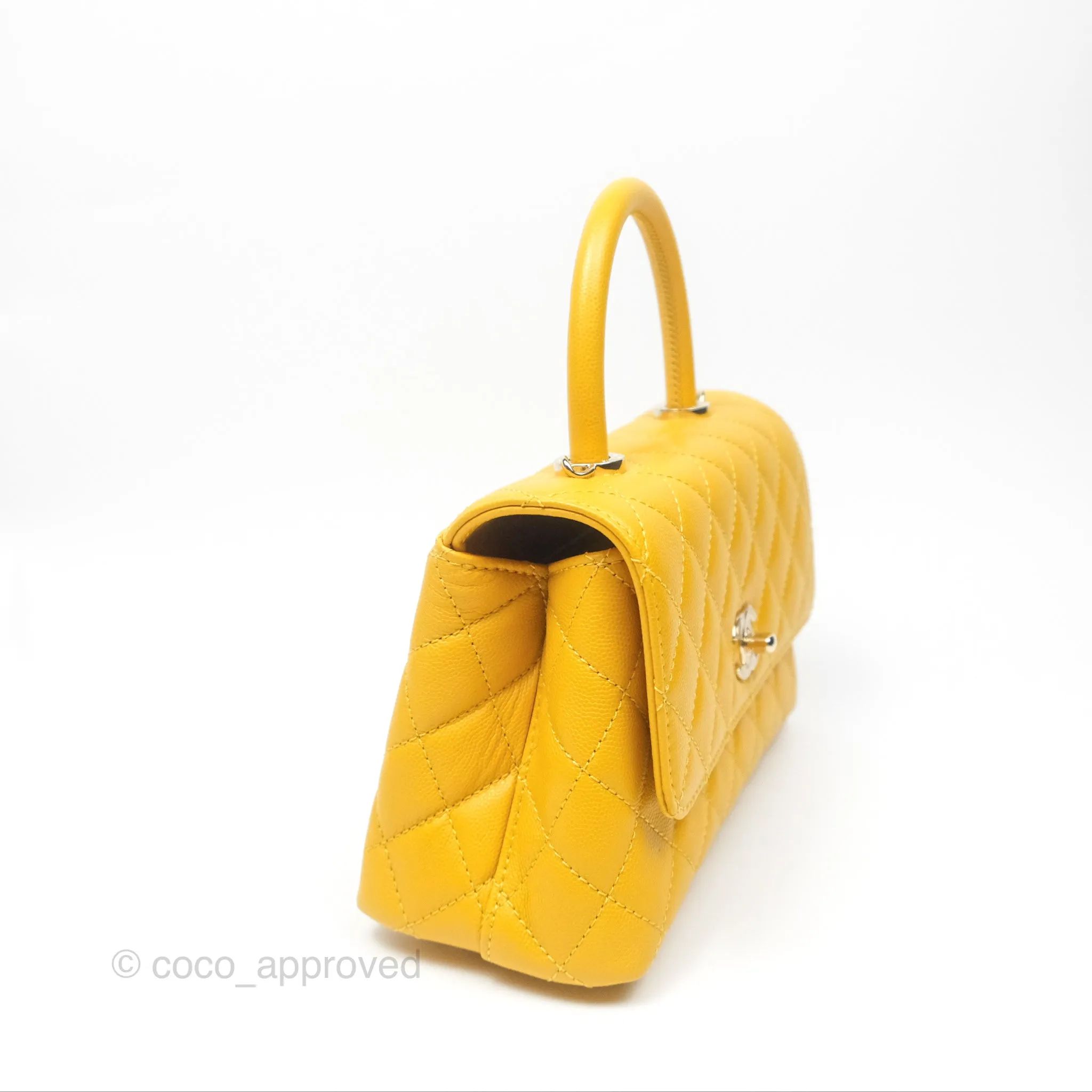 Chanel Small Coco Handle Mustard Yellow Caviar Gold Hardware