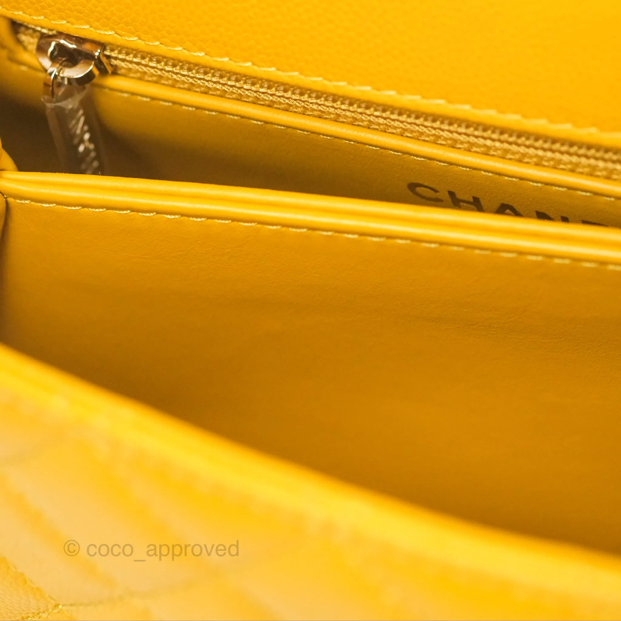 Chanel Small Coco Handle Mustard Yellow Caviar Gold Hardware