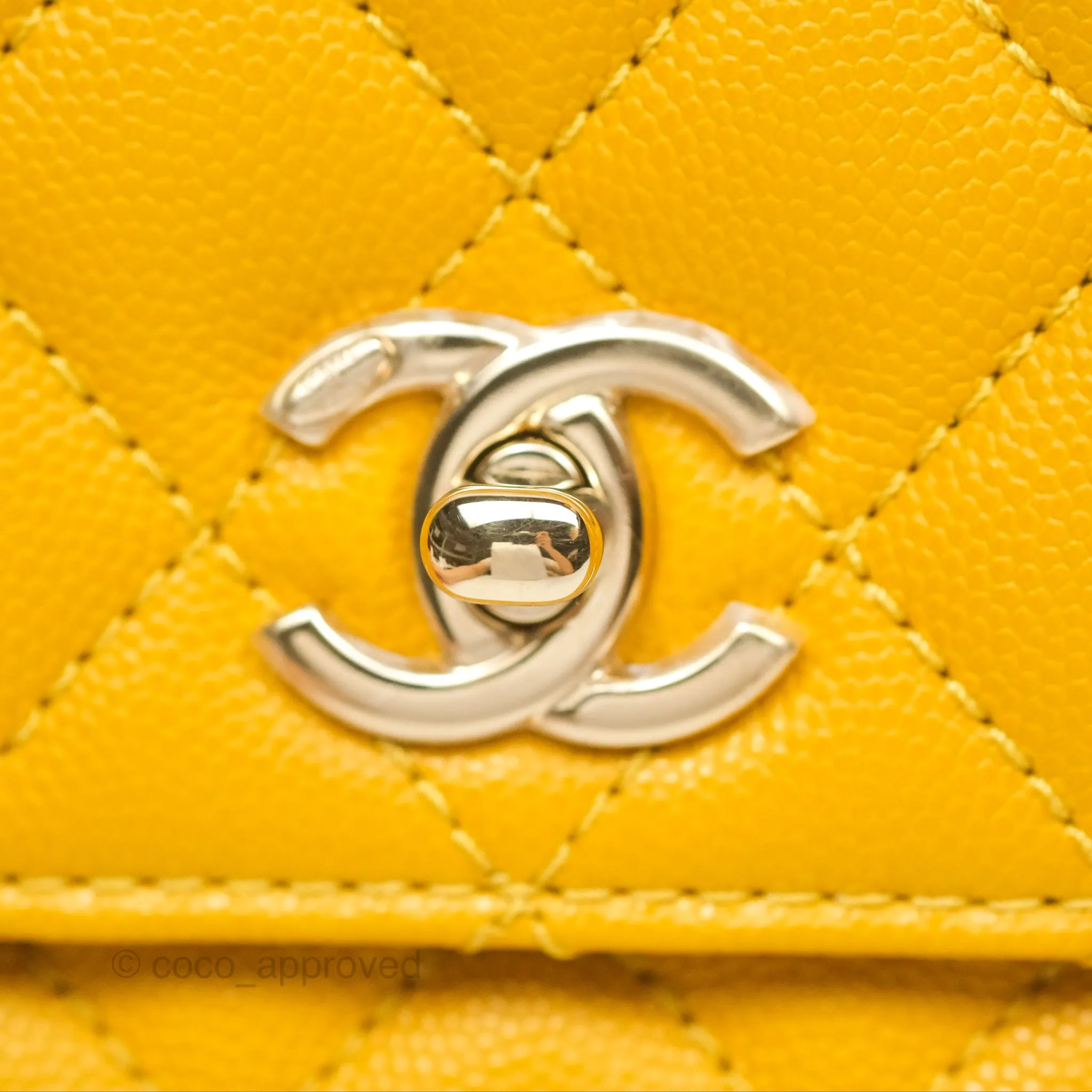 Chanel Small Coco Handle Mustard Yellow Caviar Gold Hardware