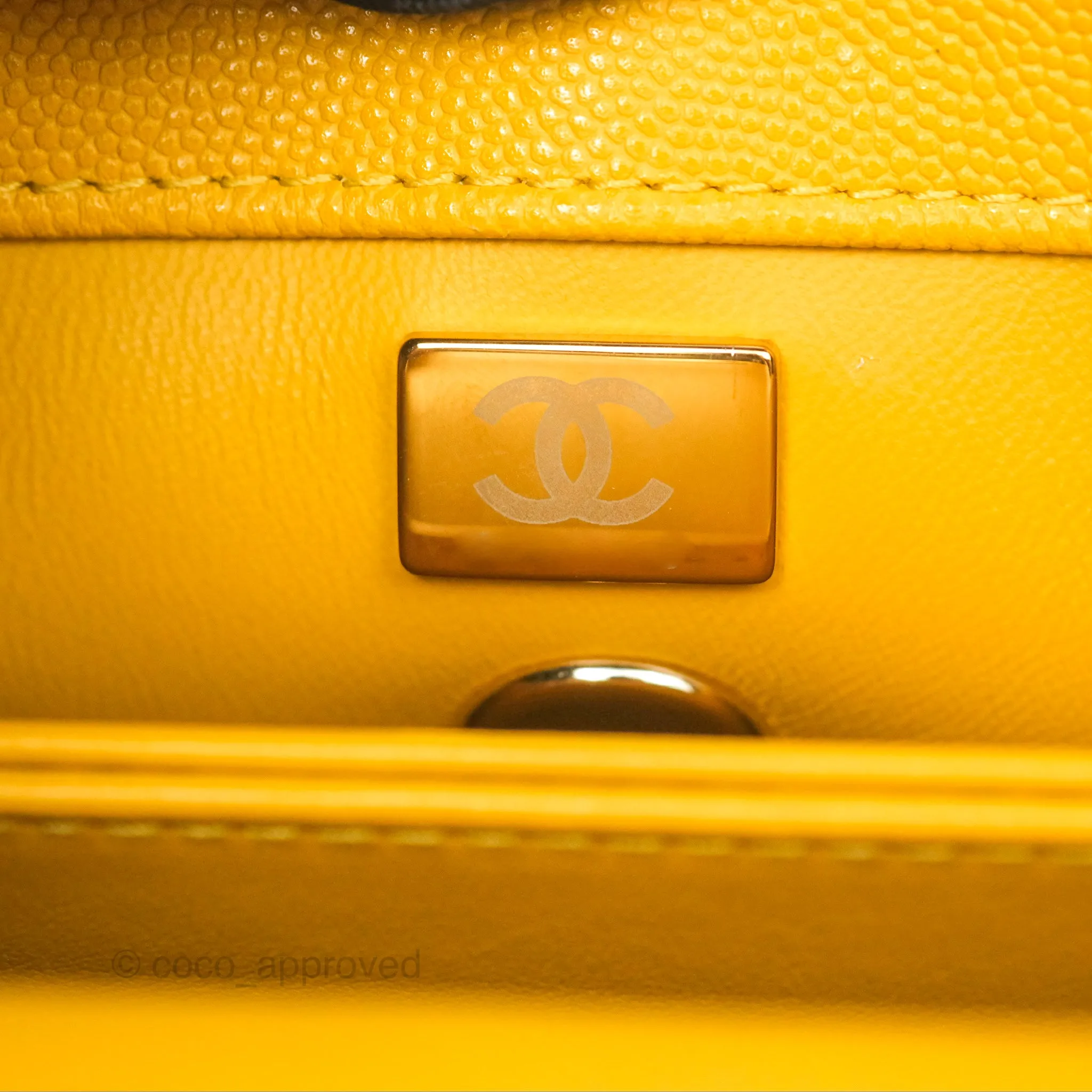 Chanel Small Coco Handle Mustard Yellow Caviar Gold Hardware