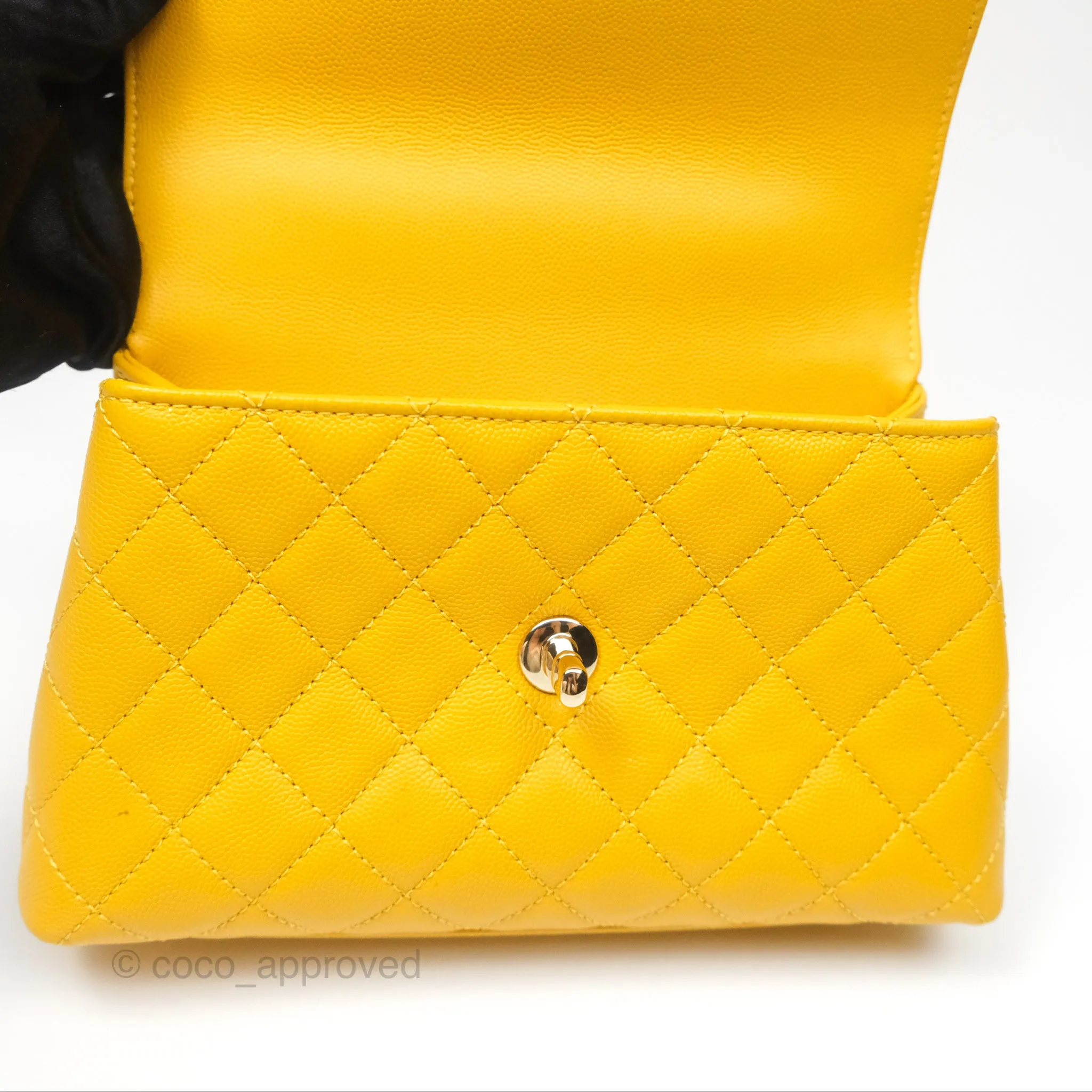 Chanel Small Coco Handle Mustard Yellow Caviar Gold Hardware