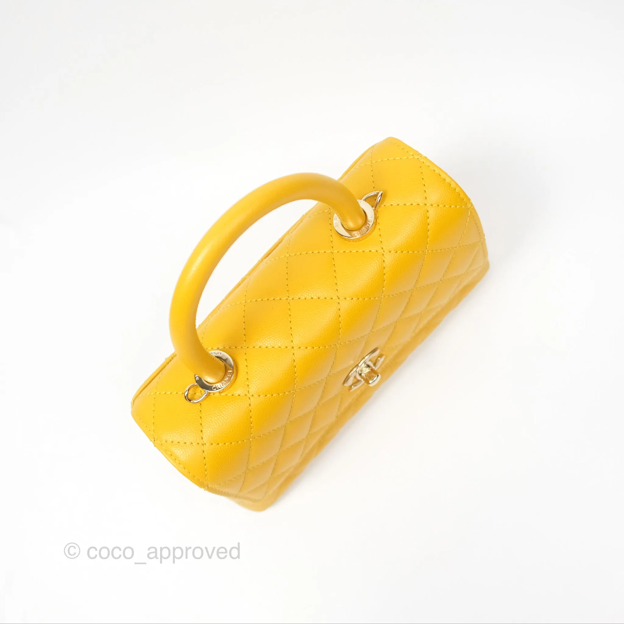 Chanel Small Coco Handle Mustard Yellow Caviar Gold Hardware