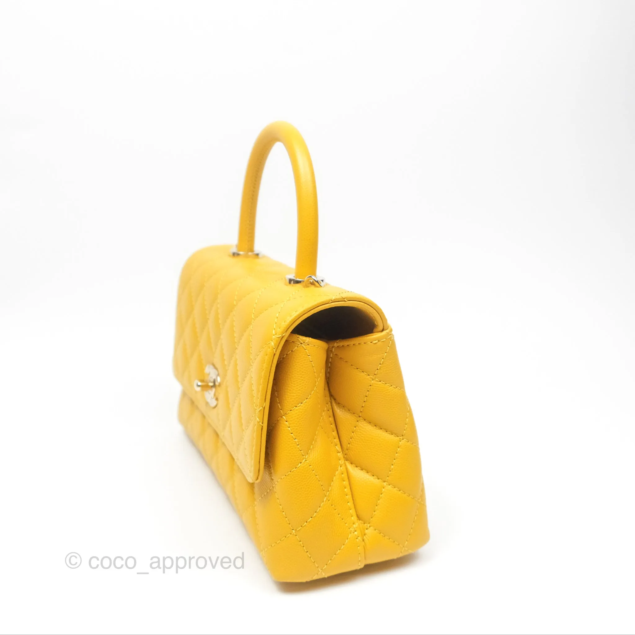 Chanel Small Coco Handle Mustard Yellow Caviar Gold Hardware