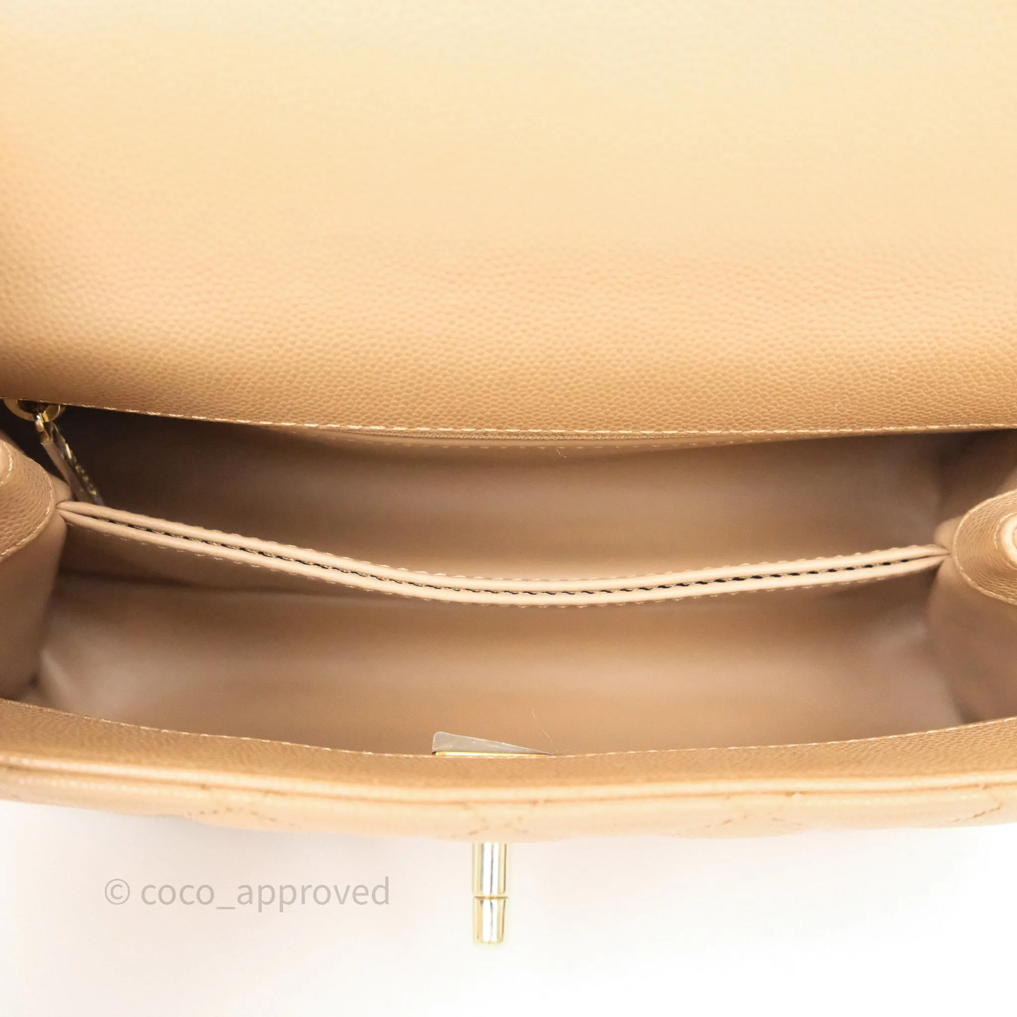 Chanel Small Coco Handle Quilted Beige Caviar Gold Hardware