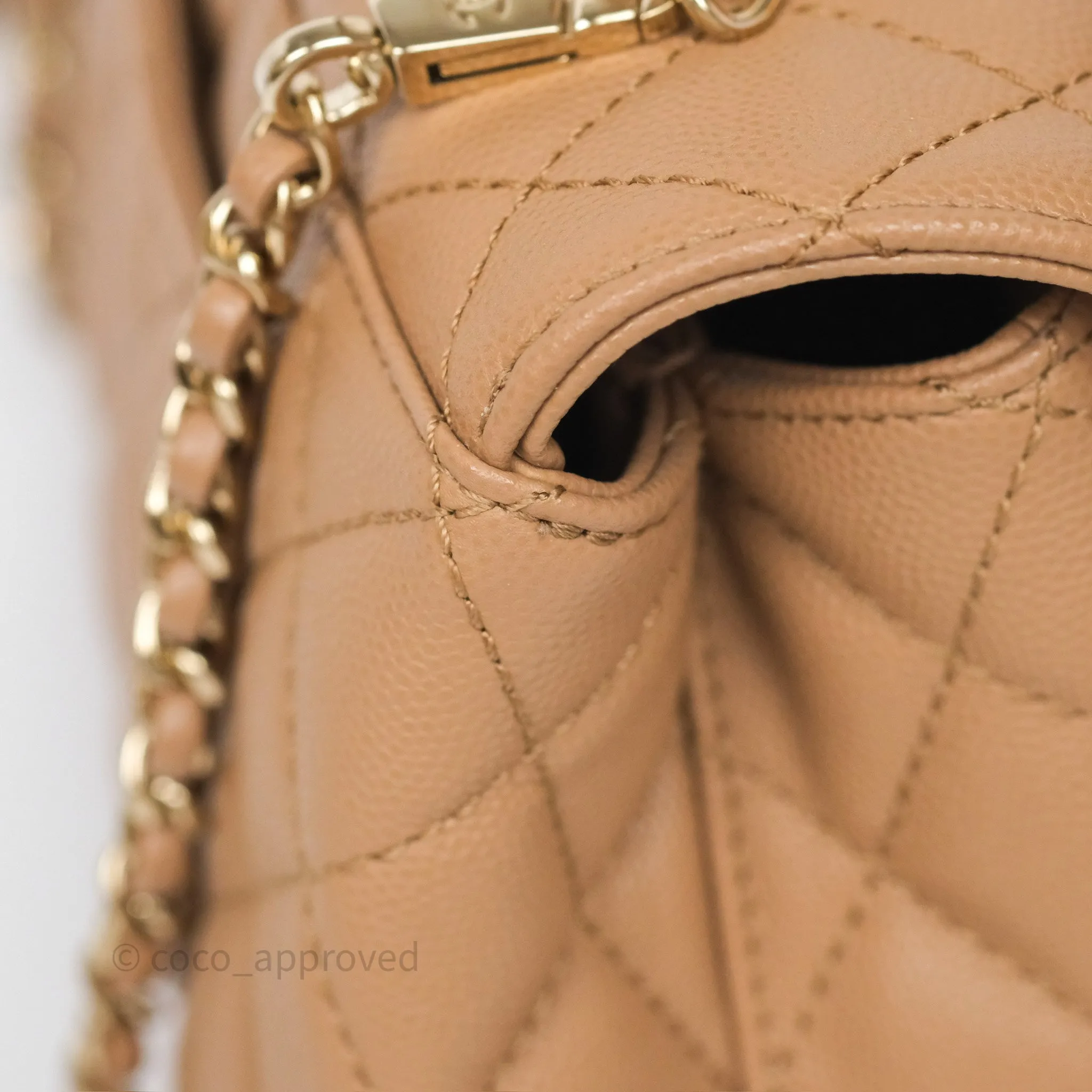 Chanel Small Coco Handle Quilted Beige Caviar Gold Hardware