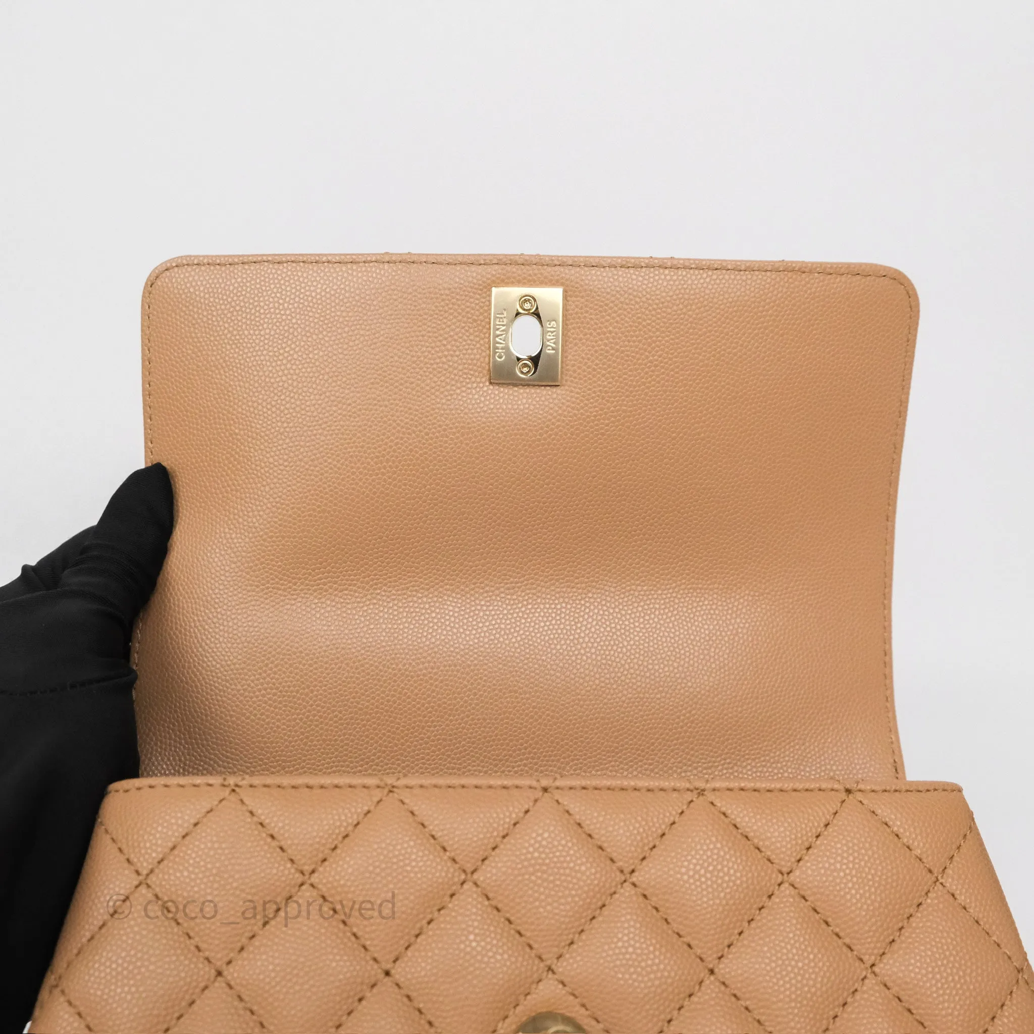 Chanel Small Coco Handle Quilted Beige Caviar Gold Hardware