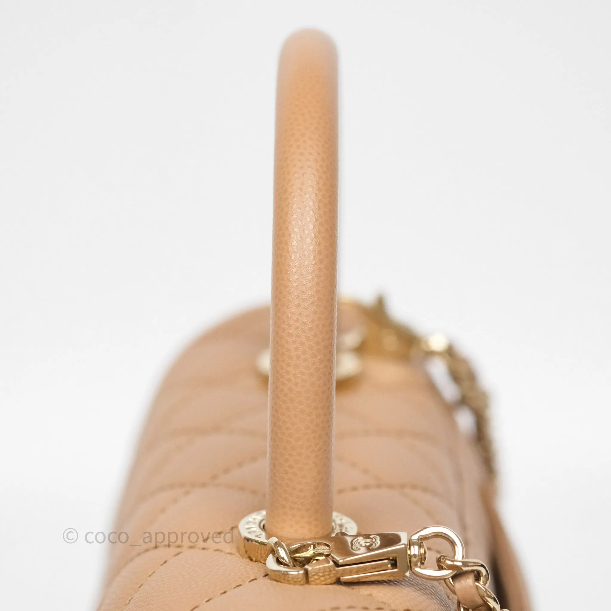 Chanel Small Coco Handle Quilted Beige Caviar Gold Hardware