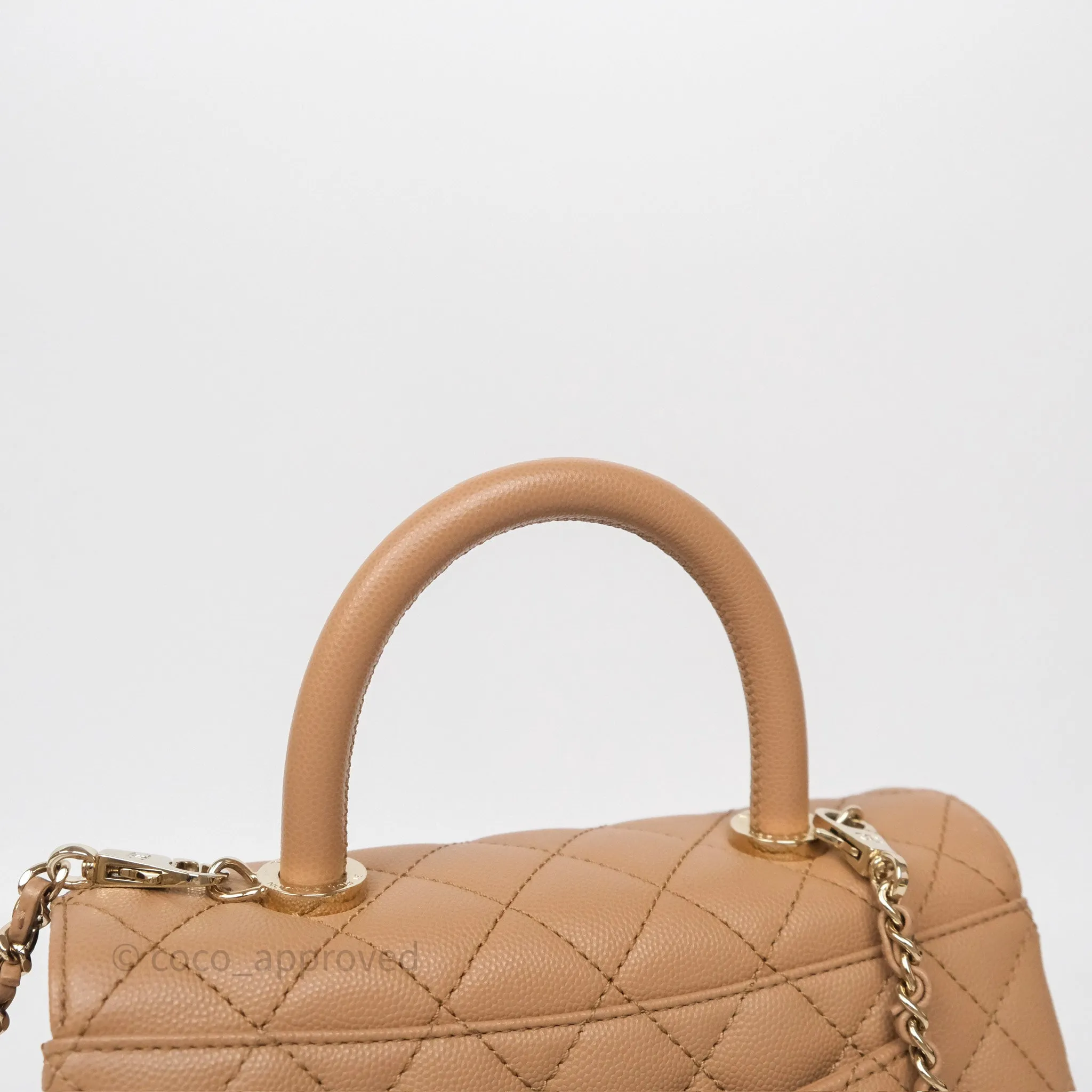 Chanel Small Coco Handle Quilted Beige Caviar Gold Hardware