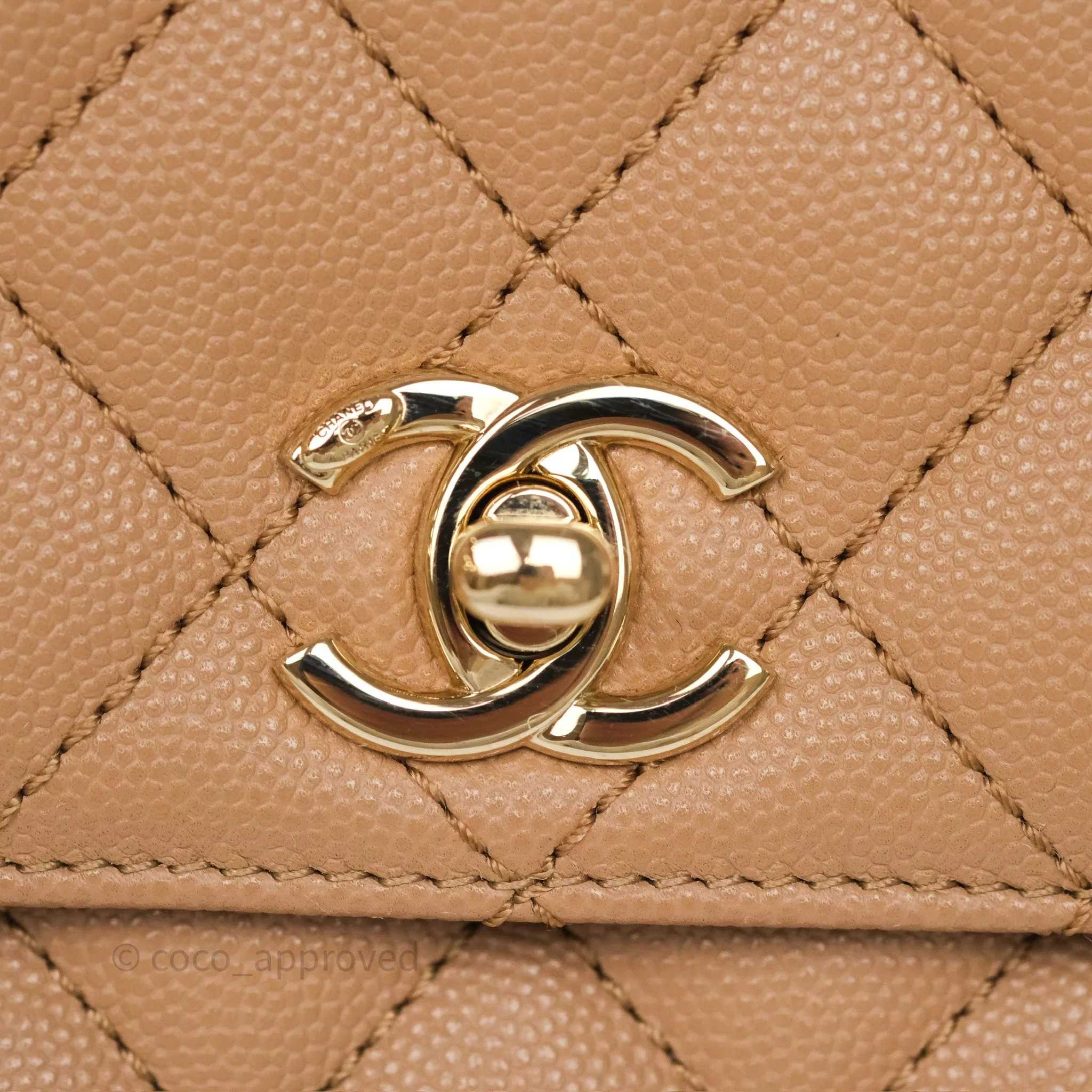 Chanel Small Coco Handle Quilted Beige Caviar Gold Hardware