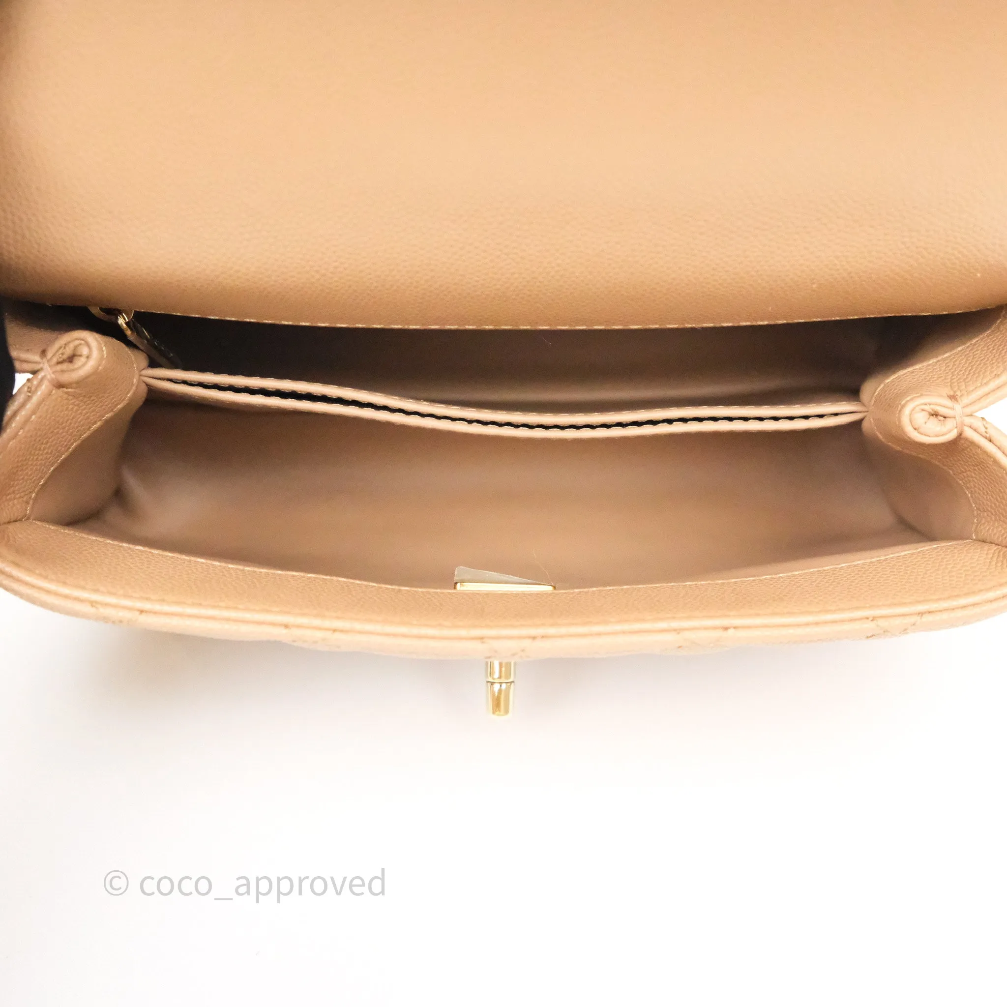Chanel Small Coco Handle Quilted Beige Caviar Gold Hardware