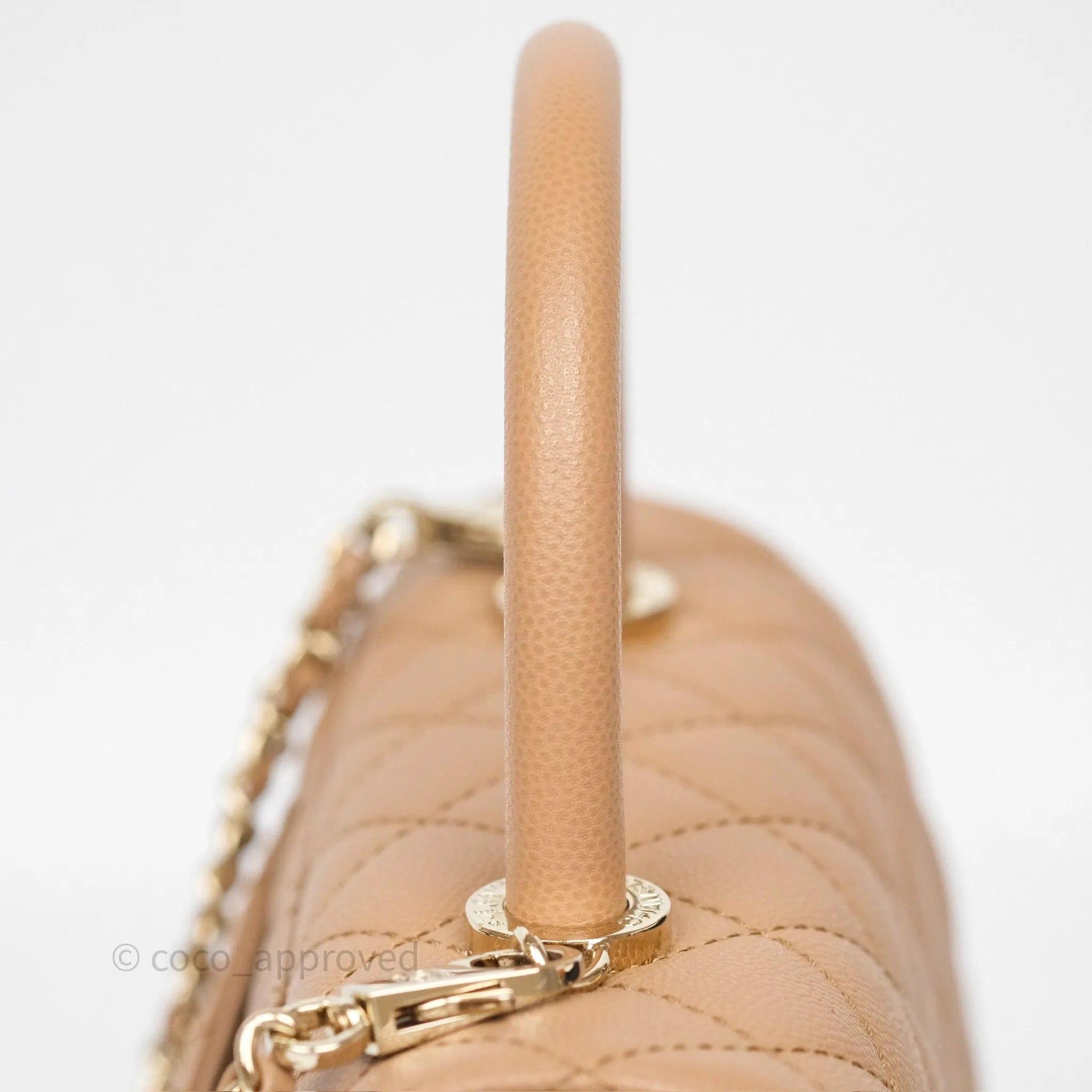 Chanel Small Coco Handle Quilted Beige Caviar Gold Hardware
