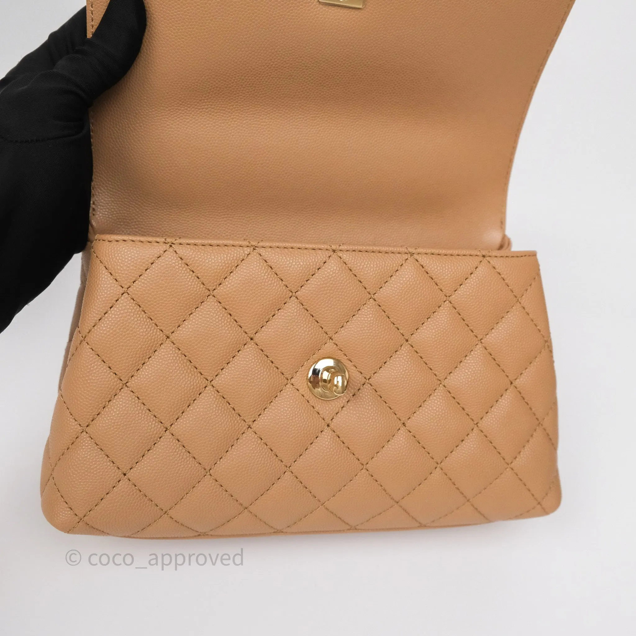 Chanel Small Coco Handle Quilted Beige Caviar Gold Hardware