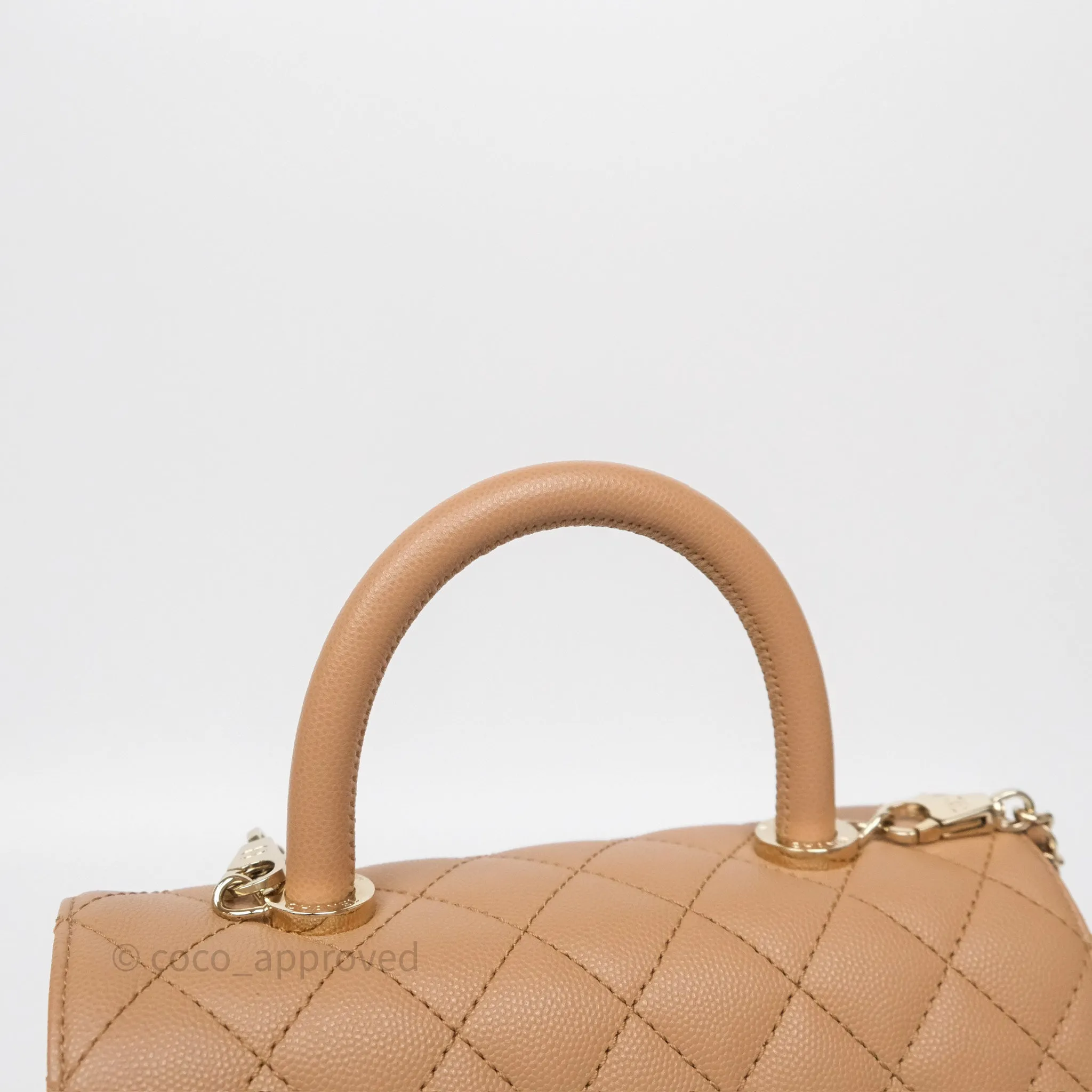 Chanel Small Coco Handle Quilted Beige Caviar Gold Hardware