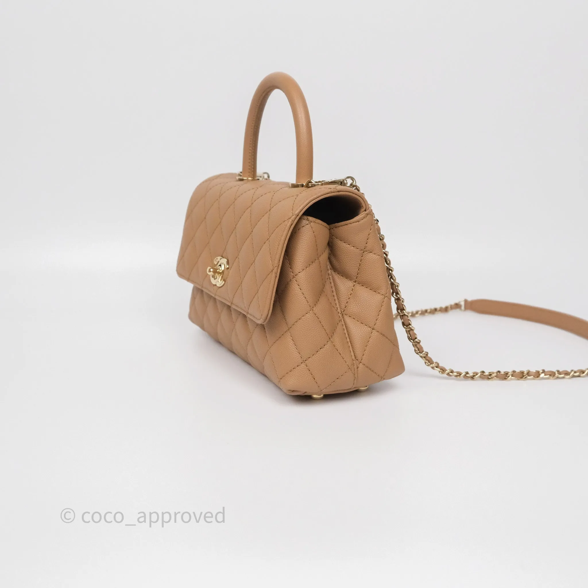 Chanel Small Coco Handle Quilted Beige Caviar Gold Hardware