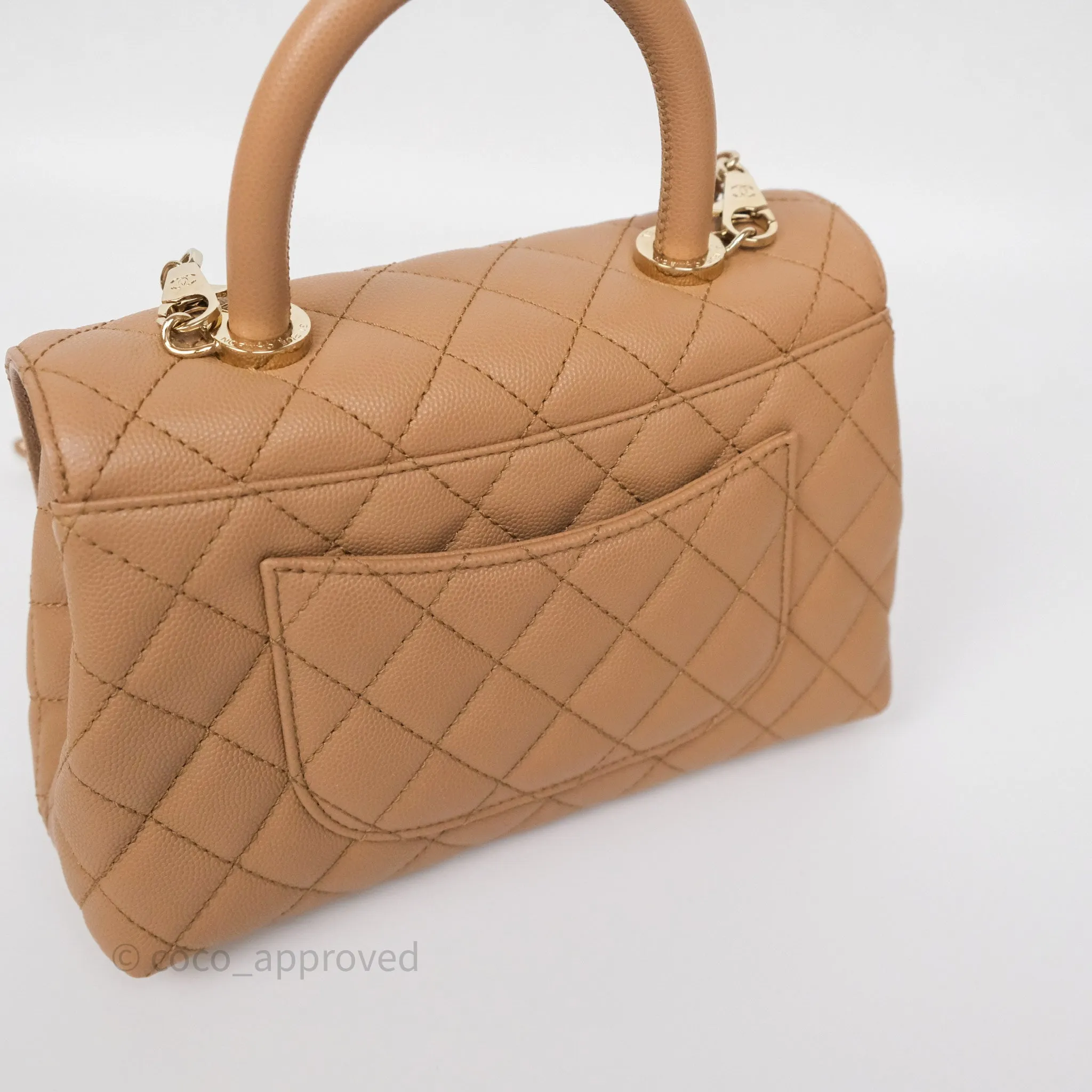Chanel Small Coco Handle Quilted Beige Caviar Gold Hardware