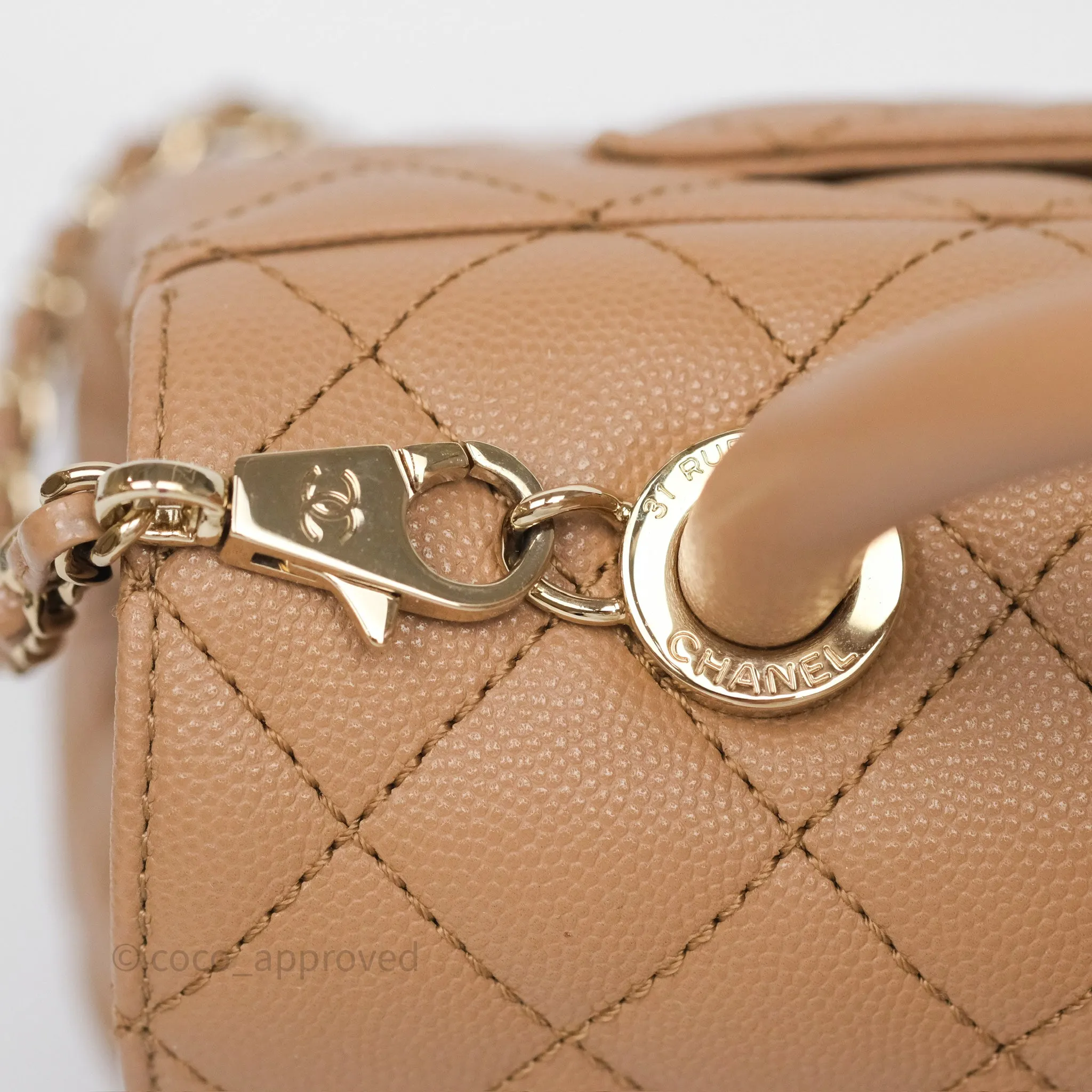 Chanel Small Coco Handle Quilted Beige Caviar Gold Hardware