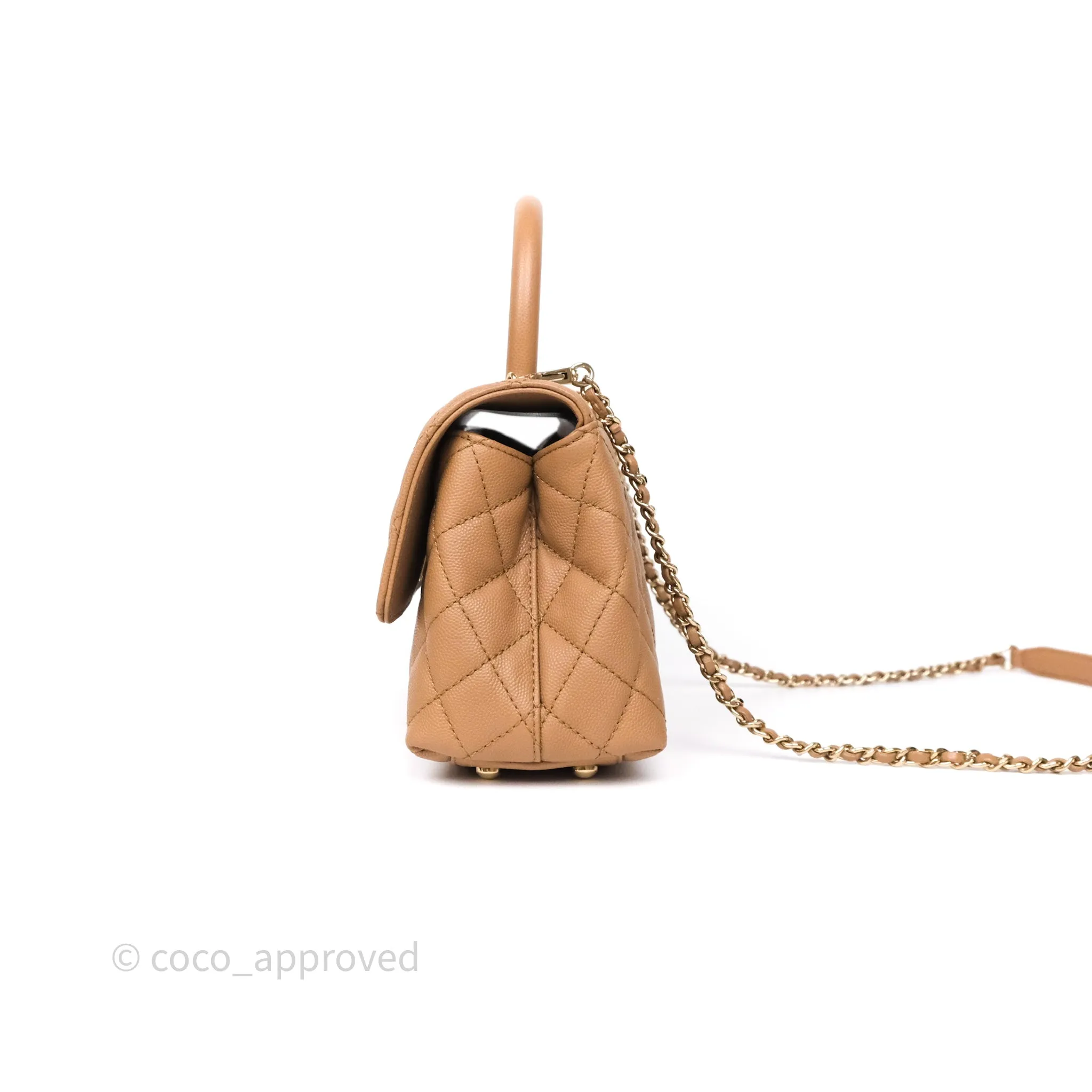 Chanel Small Coco Handle Quilted Beige Caviar Gold Hardware
