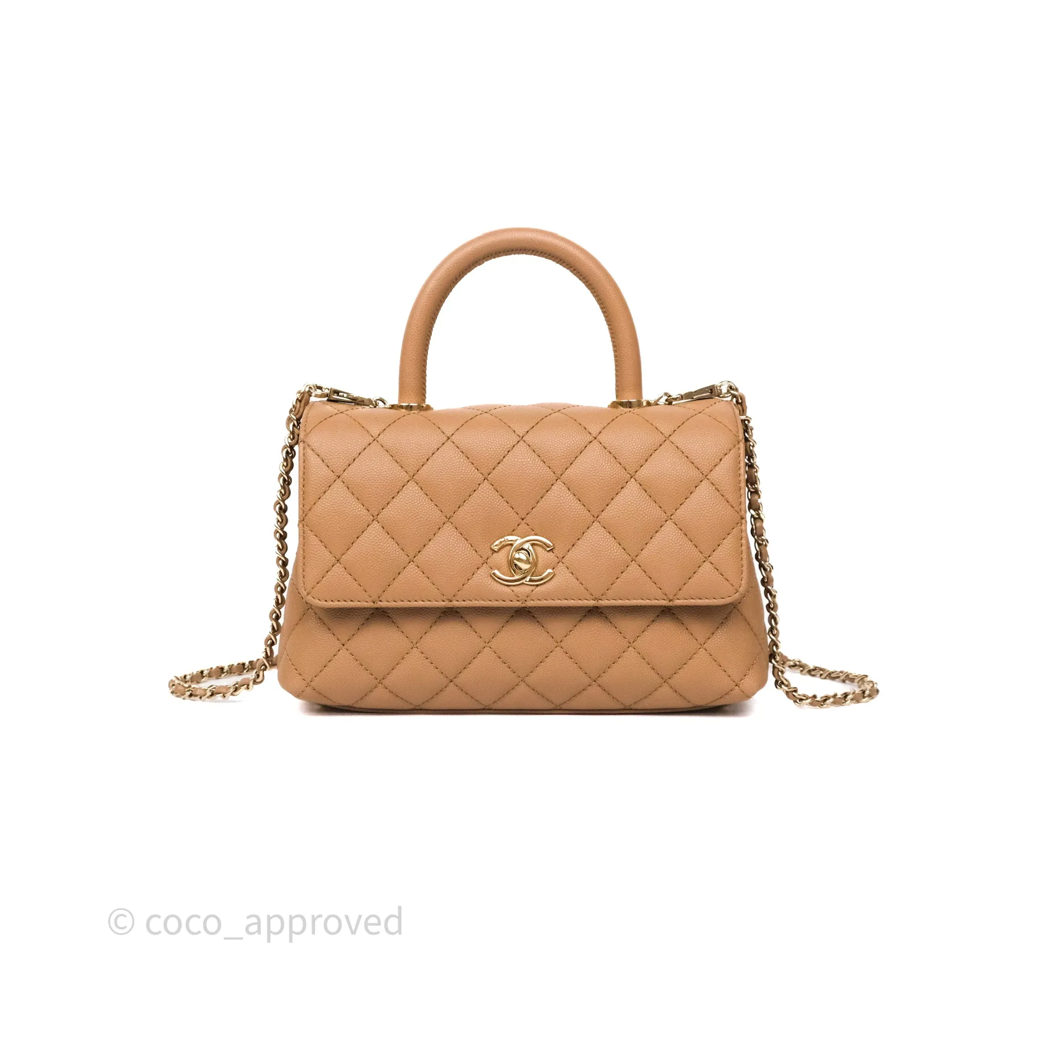 Chanel Small Coco Handle Quilted Beige Caviar Gold Hardware