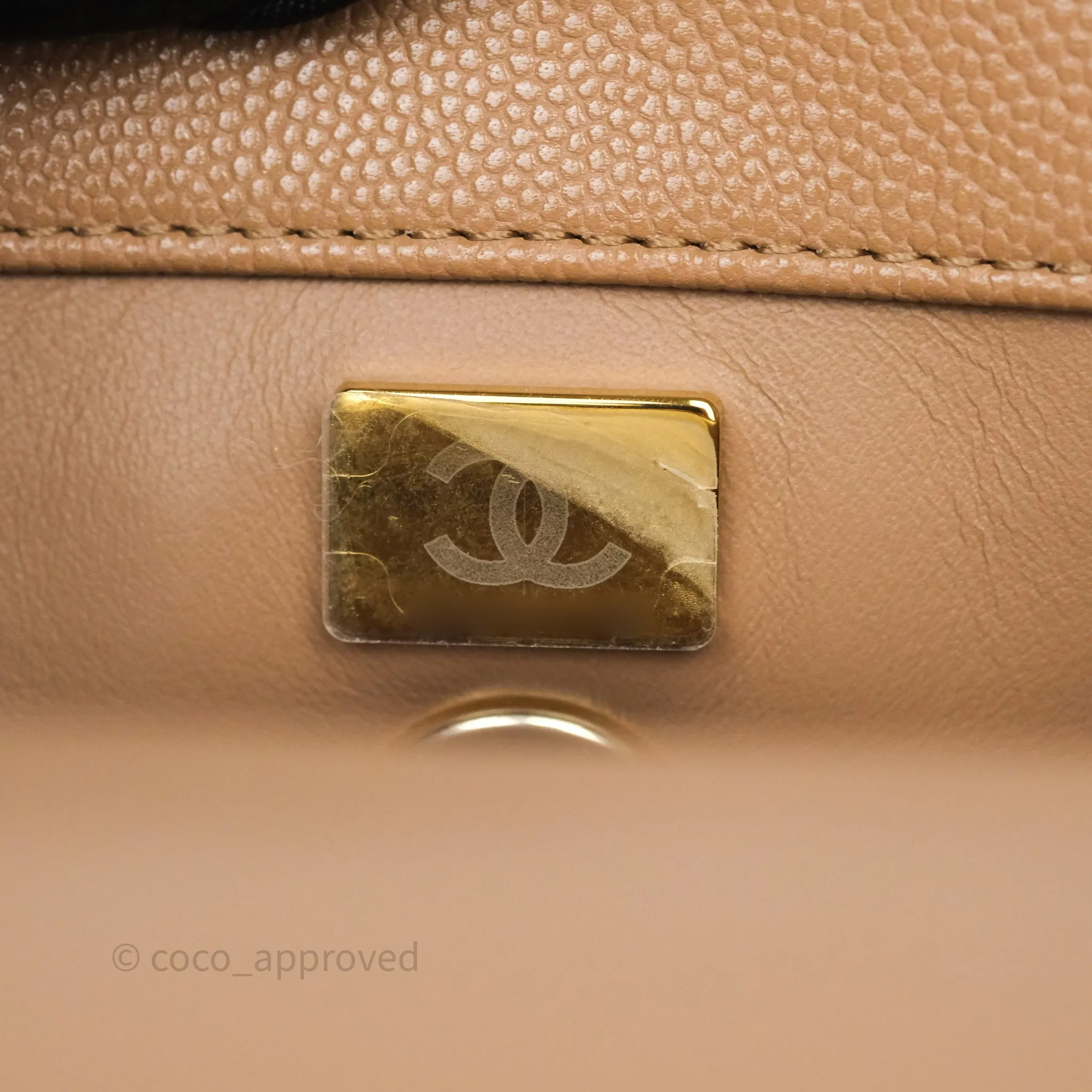 Chanel Small Coco Handle Quilted Beige Caviar Gold Hardware