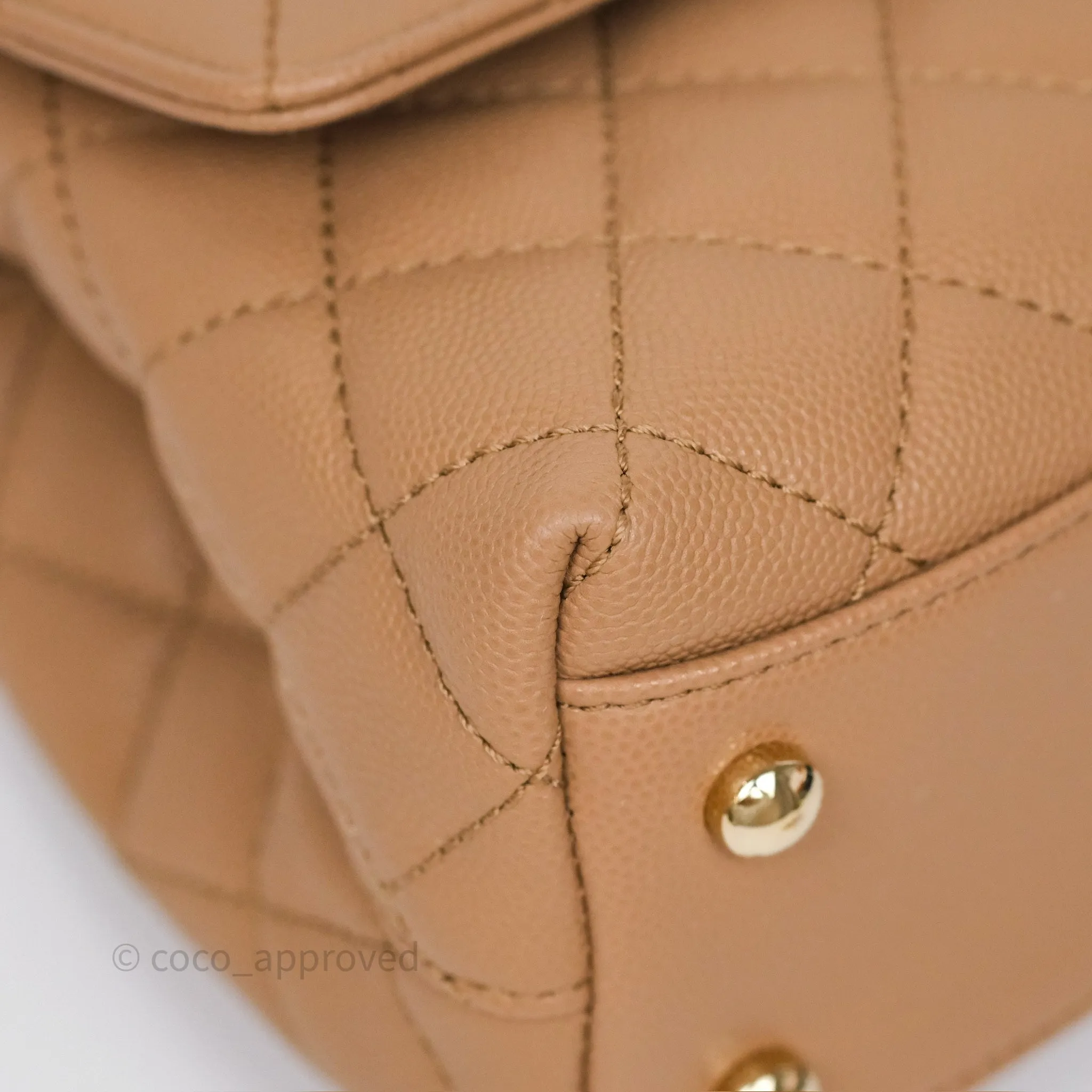 Chanel Small Coco Handle Quilted Beige Caviar Gold Hardware