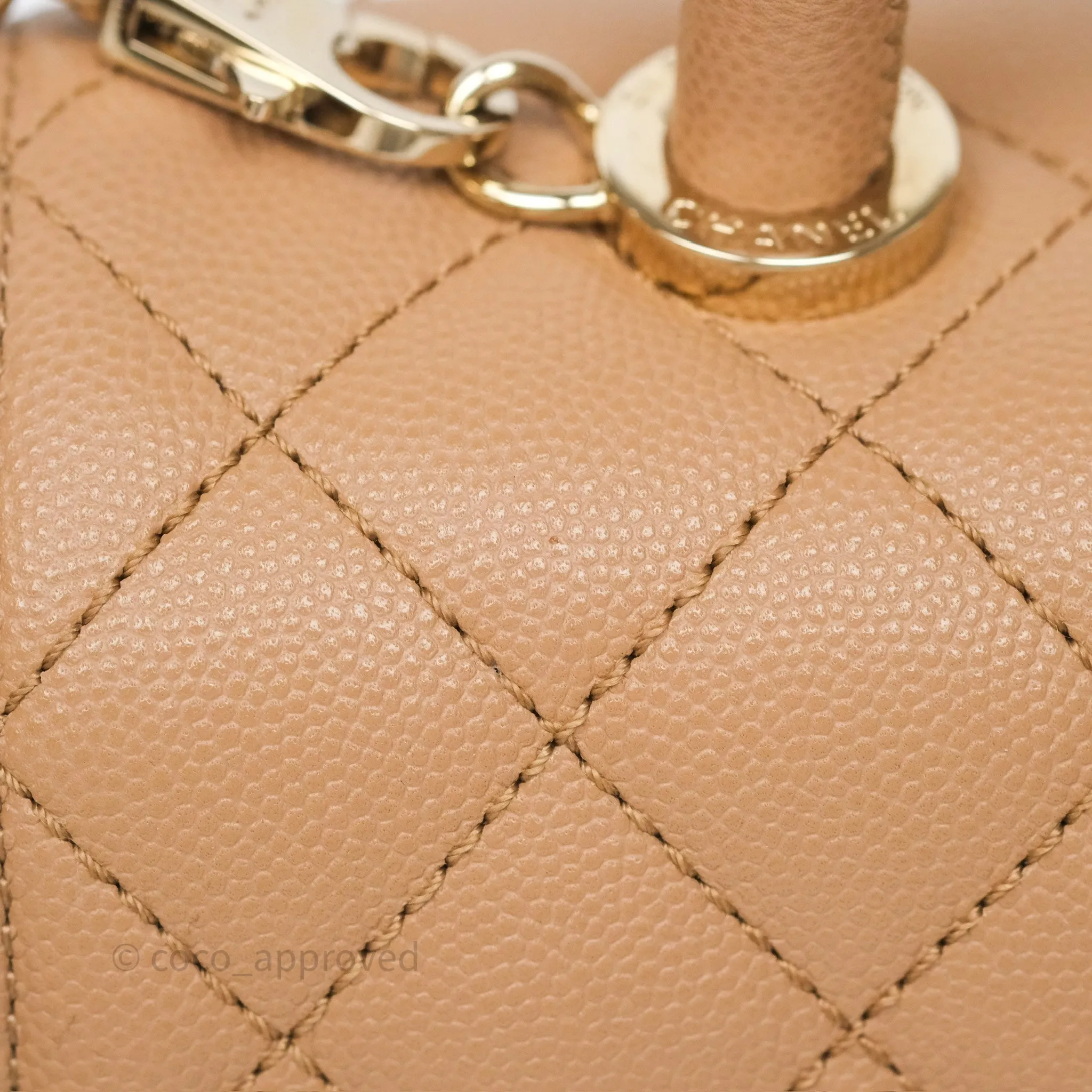 Chanel Small Coco Handle Quilted Beige Caviar Gold Hardware