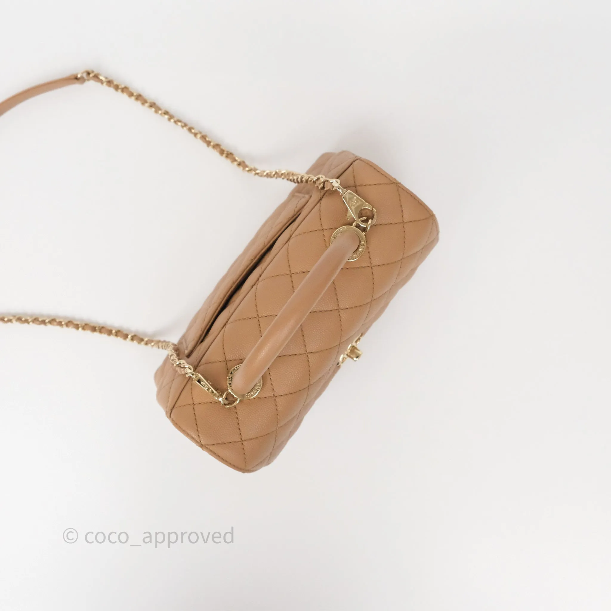 Chanel Small Coco Handle Quilted Beige Caviar Gold Hardware