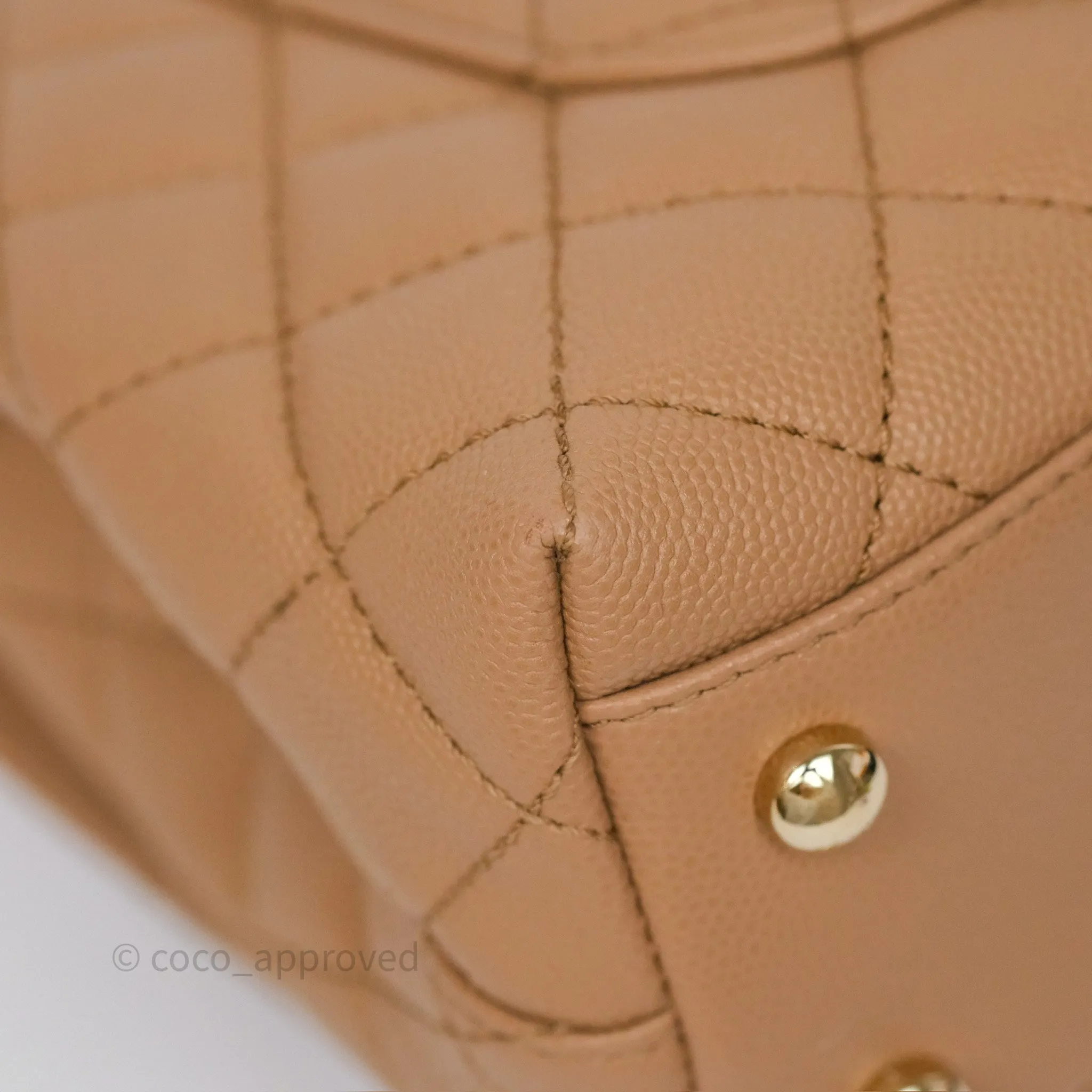 Chanel Small Coco Handle Quilted Beige Caviar Gold Hardware