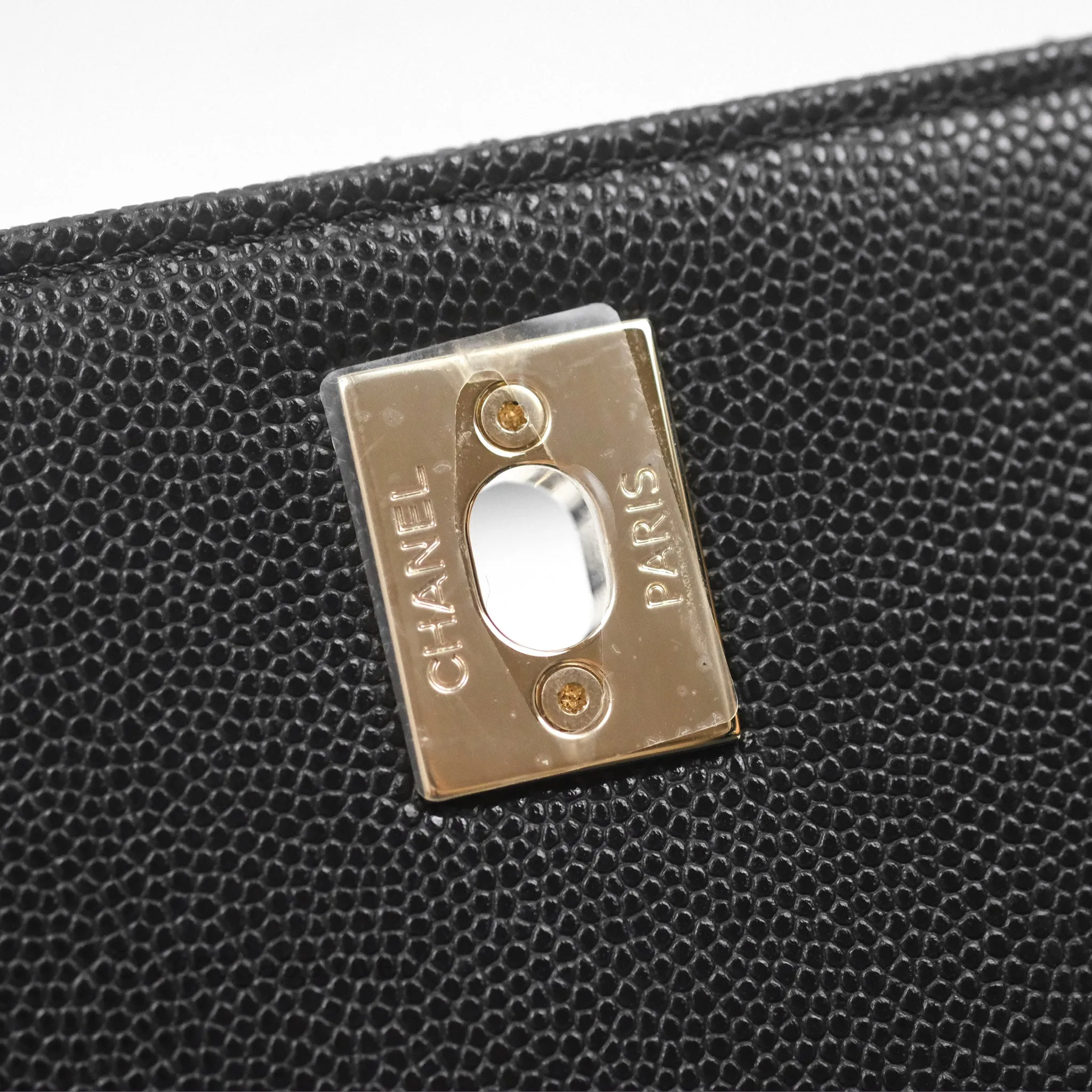 Chanel Small Coco Handle Quilted Black Caviar Gold Hardware Embossed Lizard Handle