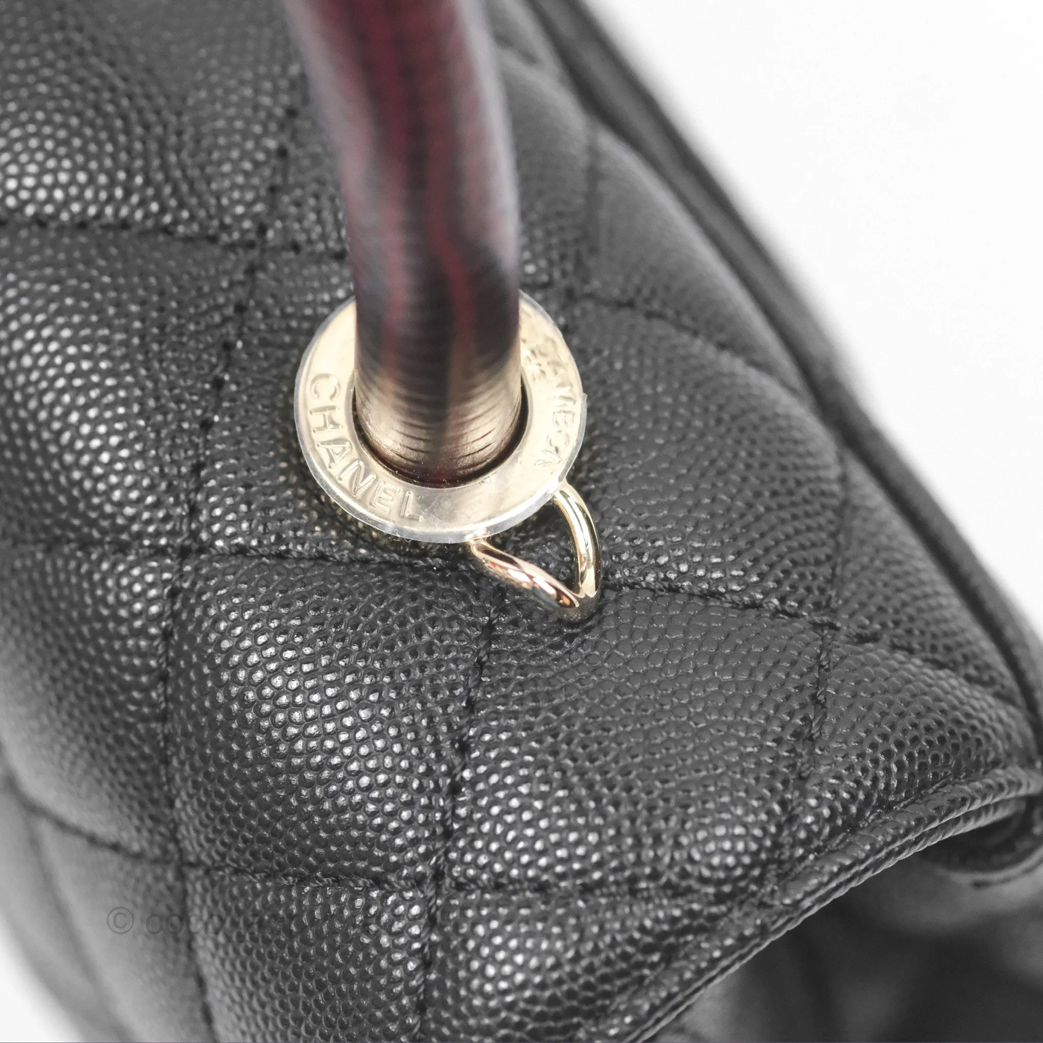 Chanel Small Coco Handle Quilted Black Caviar Gold Hardware Embossed Lizard Handle