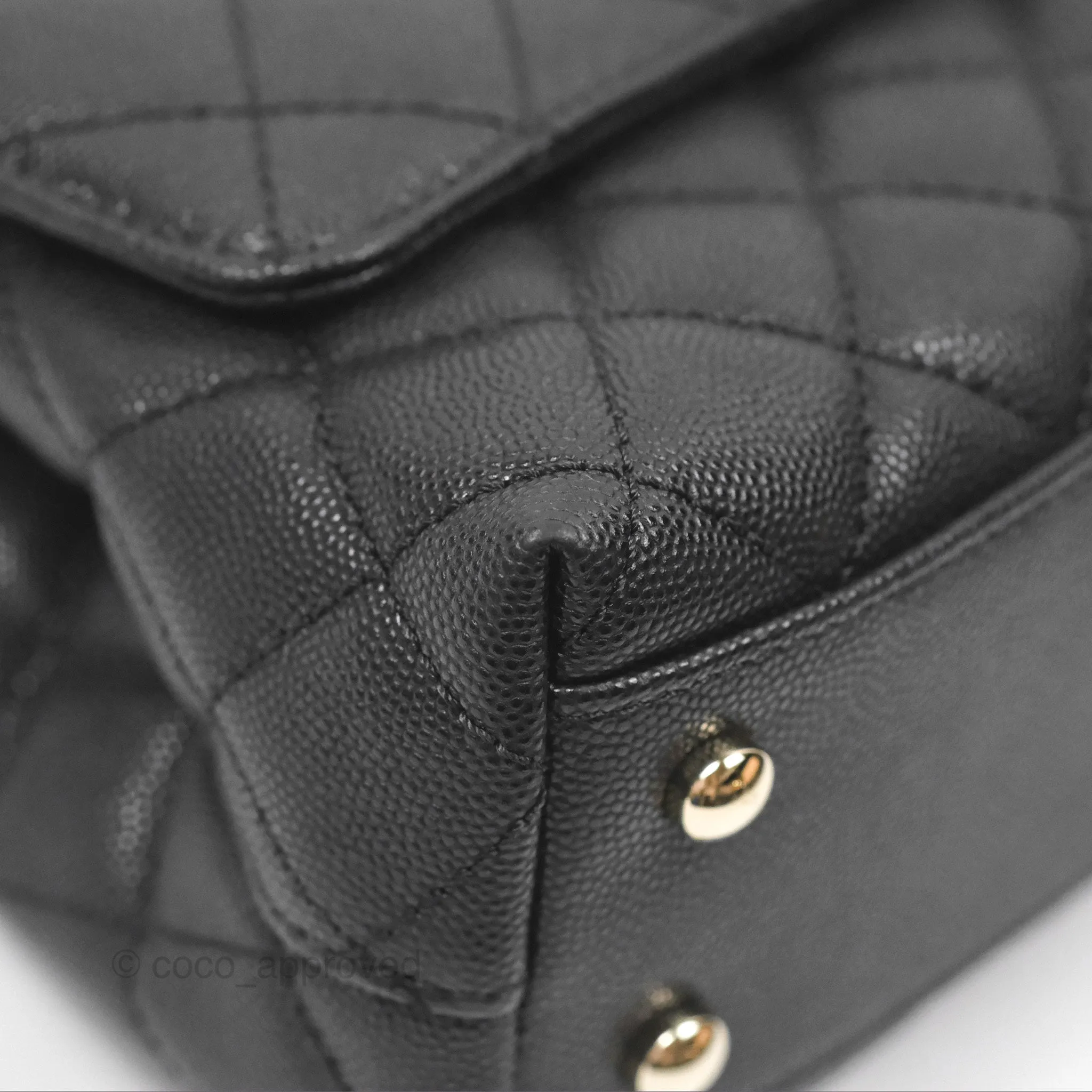 Chanel Small Coco Handle Quilted Black Caviar Gold Hardware Embossed Lizard Handle