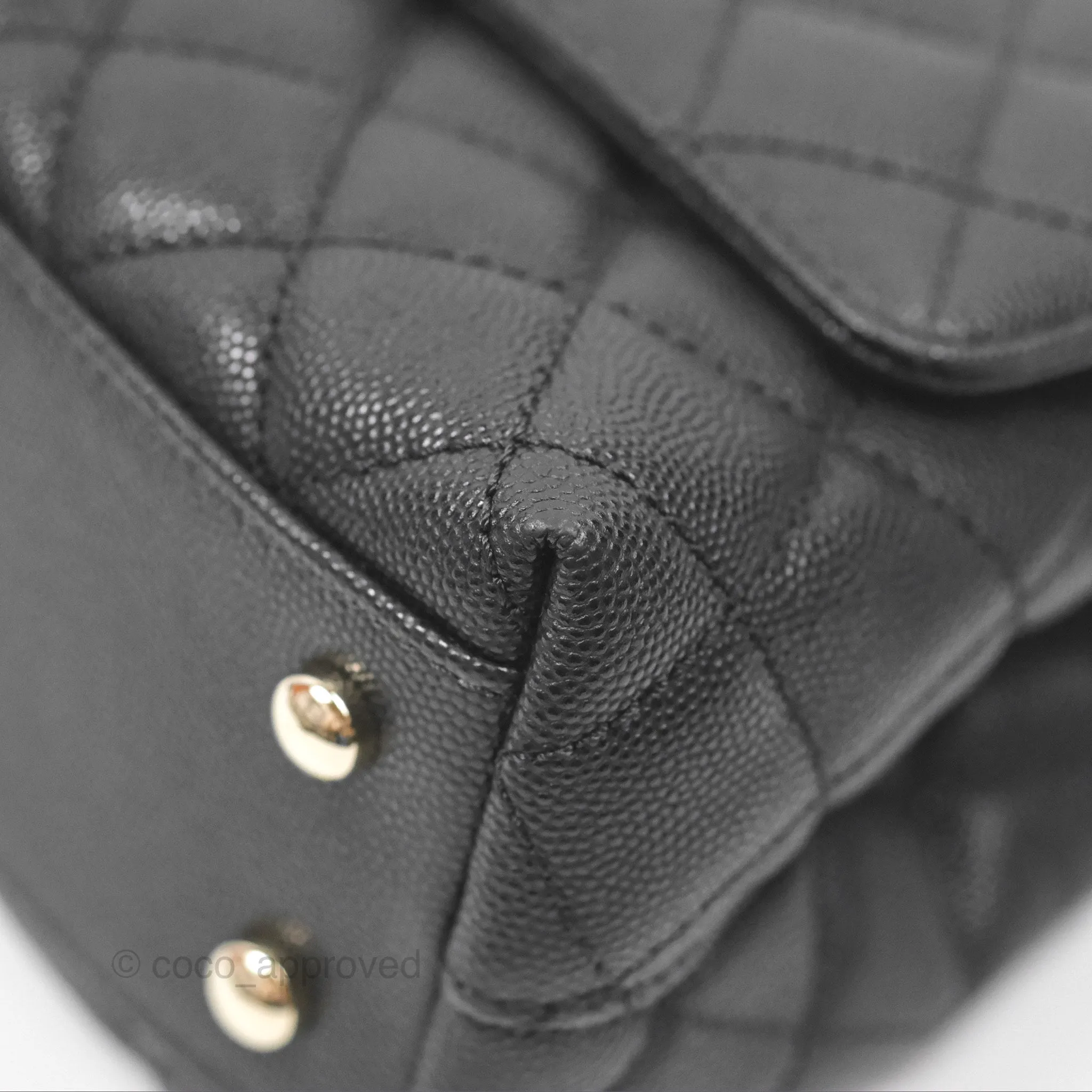 Chanel Small Coco Handle Quilted Black Caviar Gold Hardware Embossed Lizard Handle
