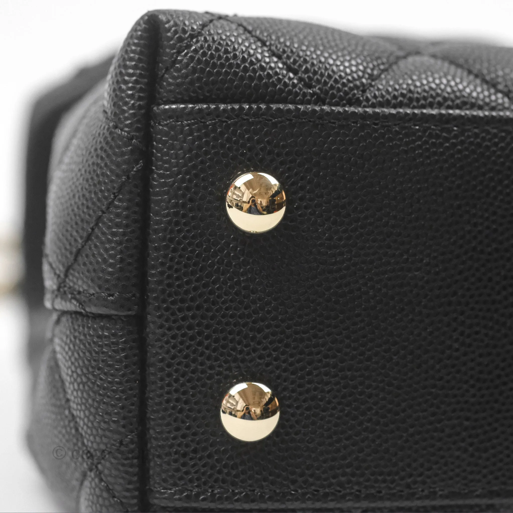 Chanel Small Coco Handle Quilted Black Caviar Gold Hardware Embossed Lizard Handle