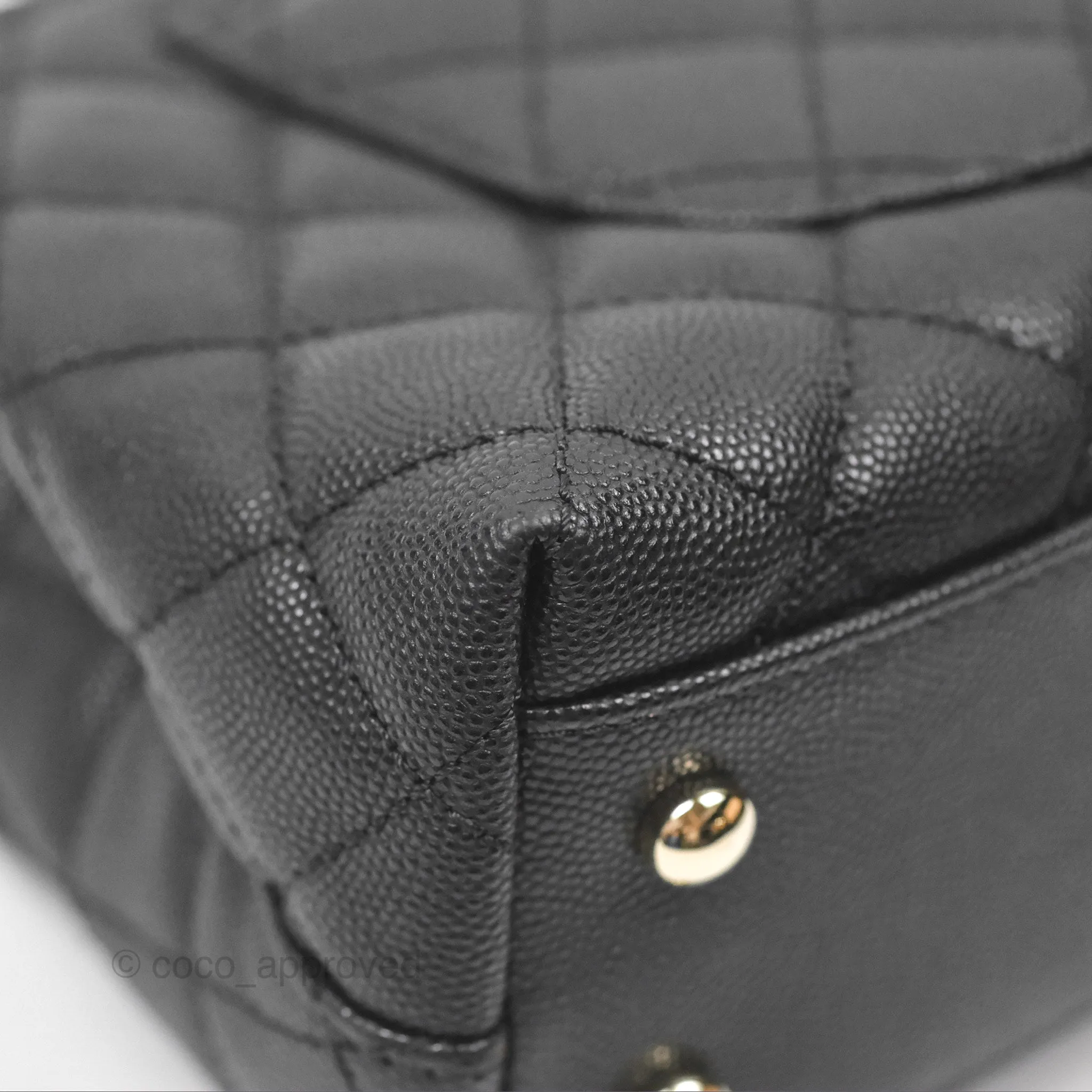 Chanel Small Coco Handle Quilted Black Caviar Gold Hardware Embossed Lizard Handle