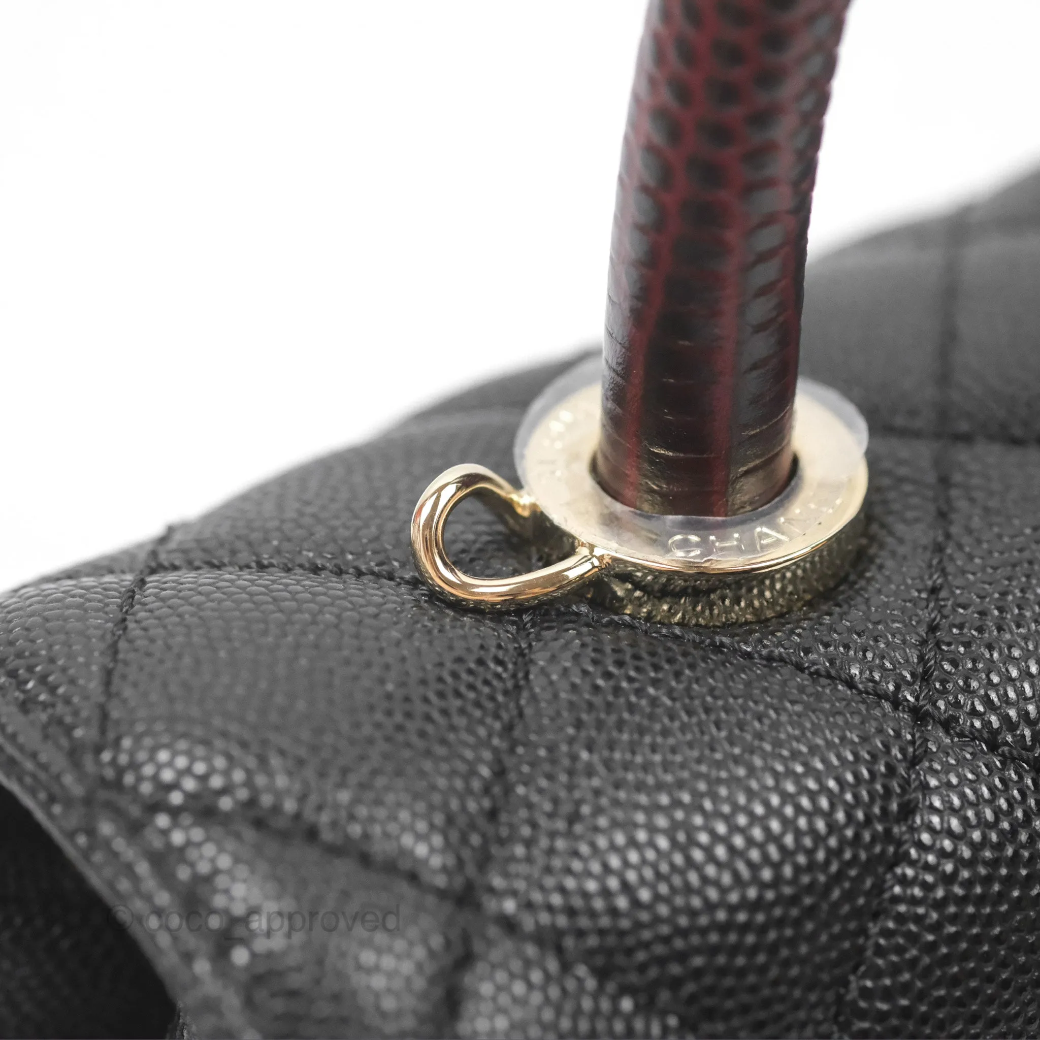 Chanel Small Coco Handle Quilted Black Caviar Gold Hardware Embossed Lizard Handle
