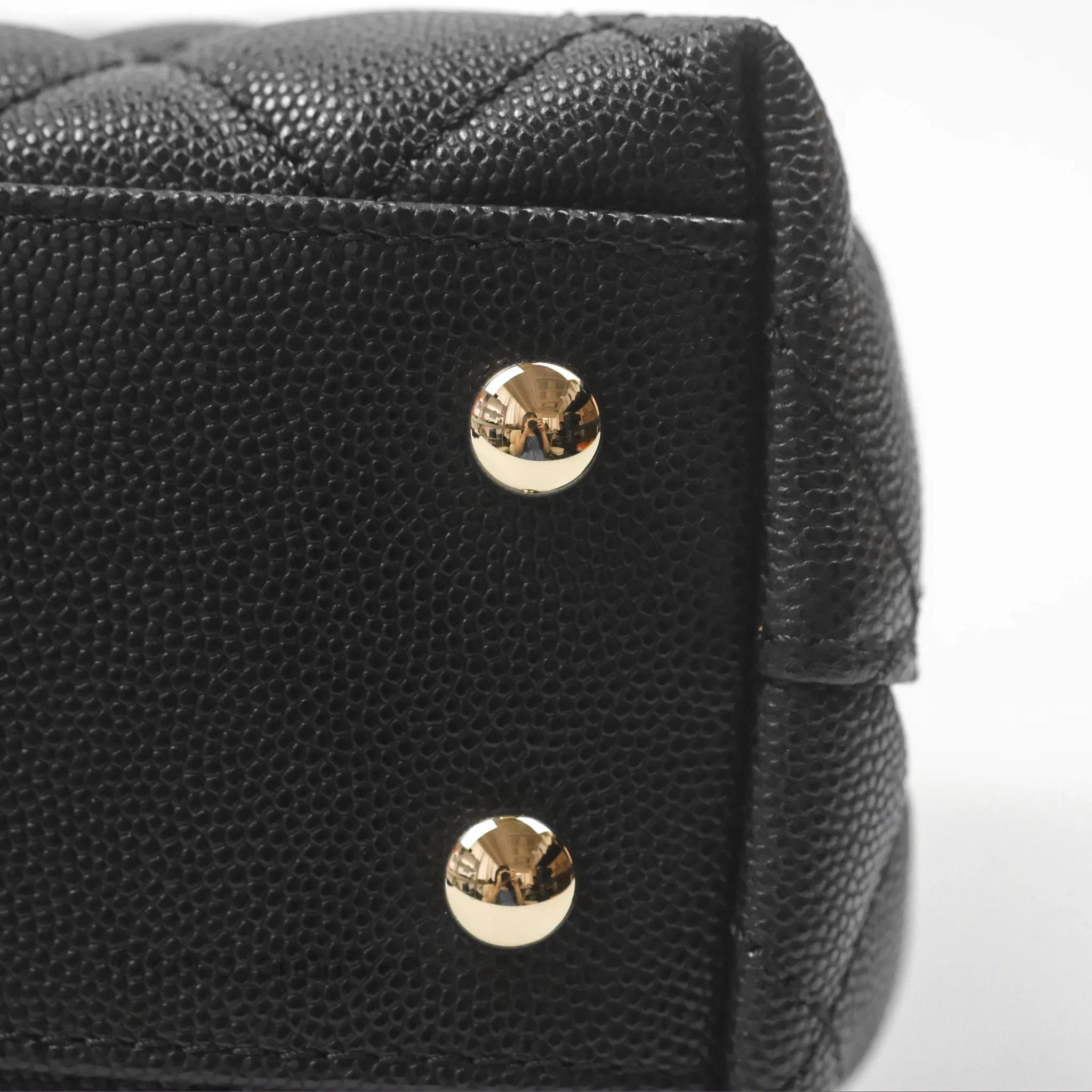 Chanel Small Coco Handle Quilted Black Caviar Gold Hardware Embossed Lizard Handle