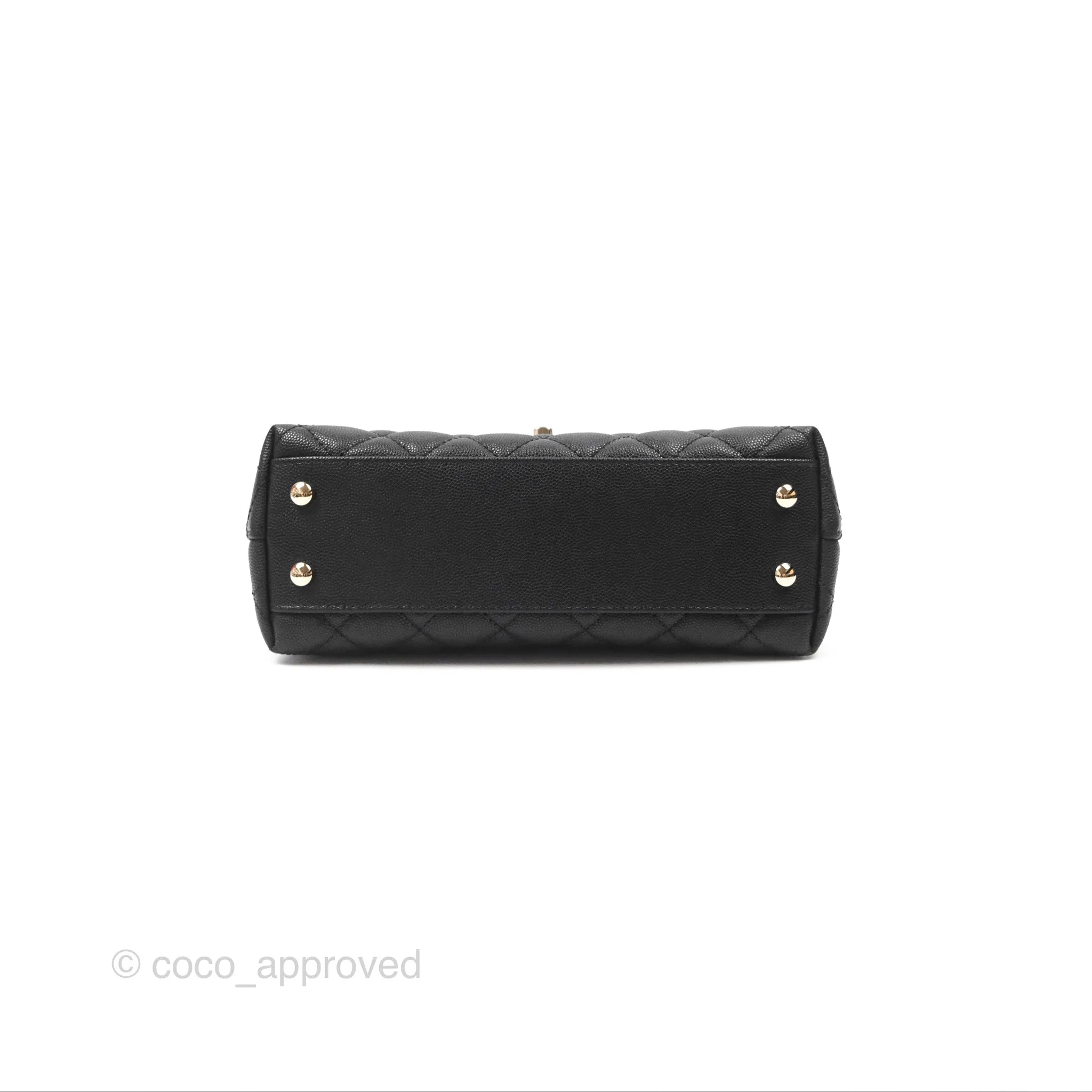 Chanel Small Coco Handle Quilted Black Caviar Gold Hardware Embossed Lizard Handle