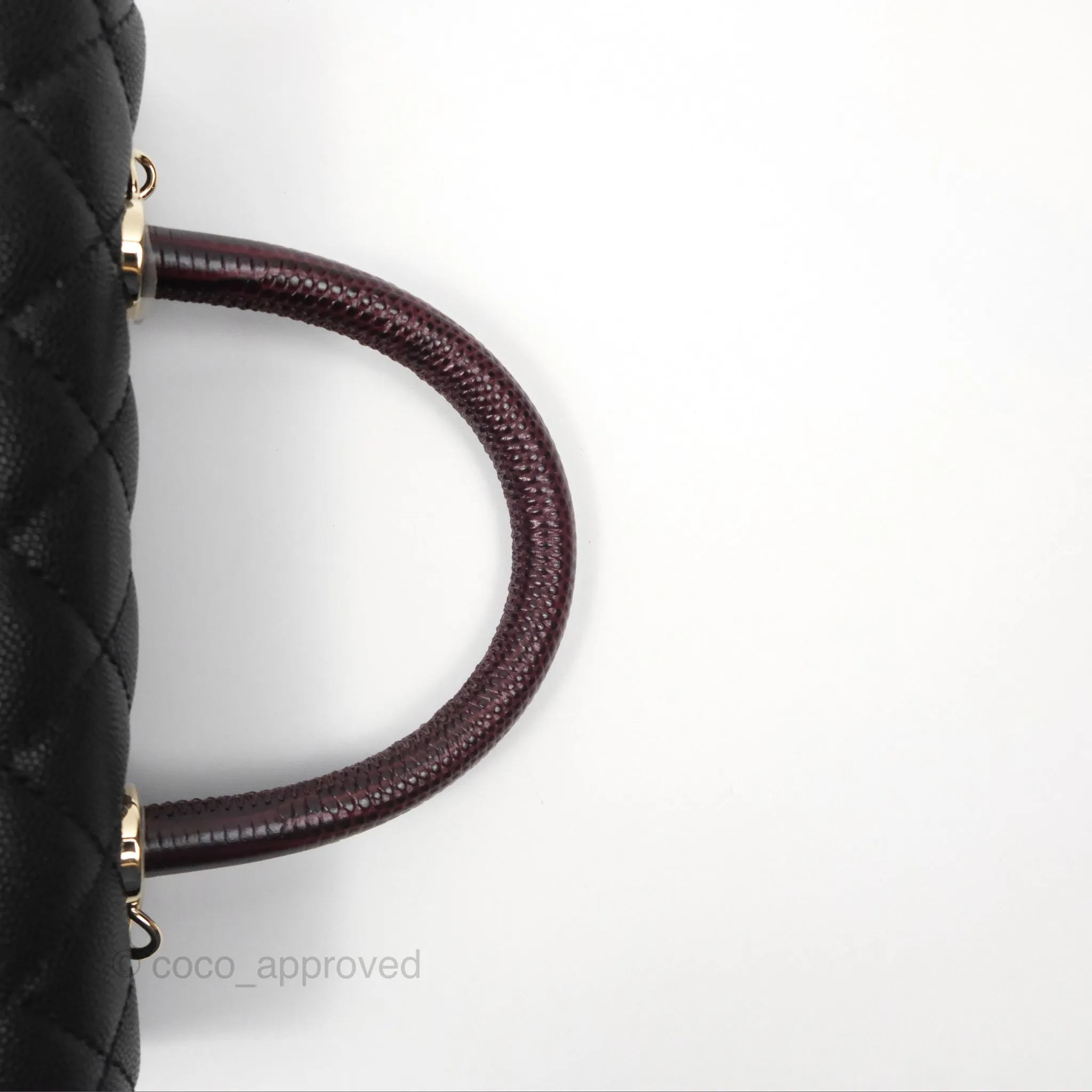 Chanel Small Coco Handle Quilted Black Caviar Gold Hardware Embossed Lizard Handle