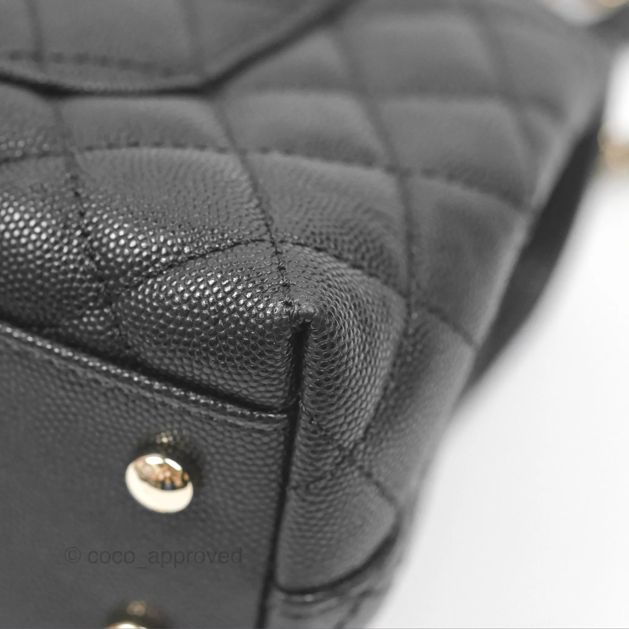 Chanel Small Coco Handle Quilted Black Caviar Gold Hardware Embossed Lizard Handle