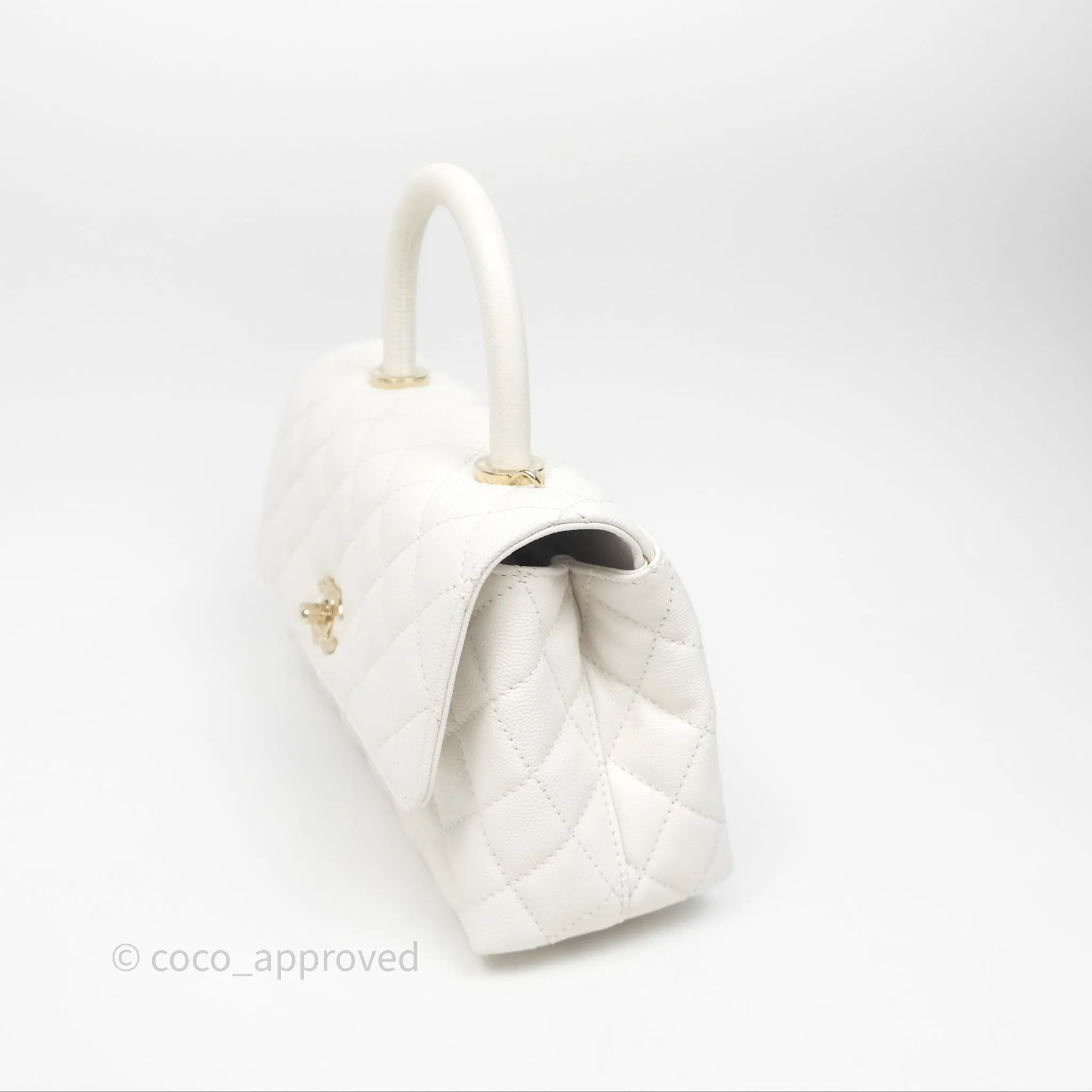 Chanel Small Coco Handle Quilted White Caviar Gold Hardware