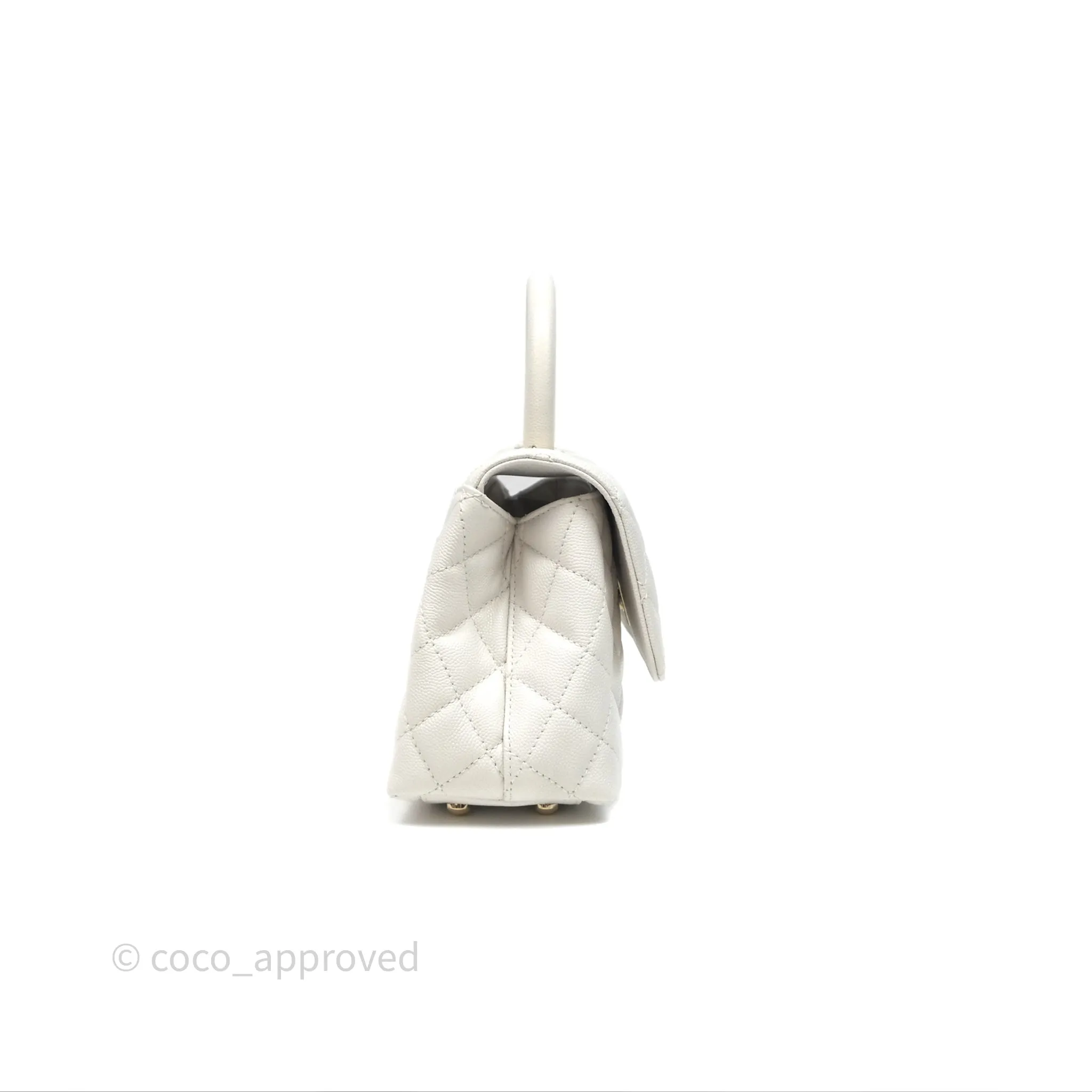 Chanel Small Coco Handle Quilted White Caviar Gold Hardware