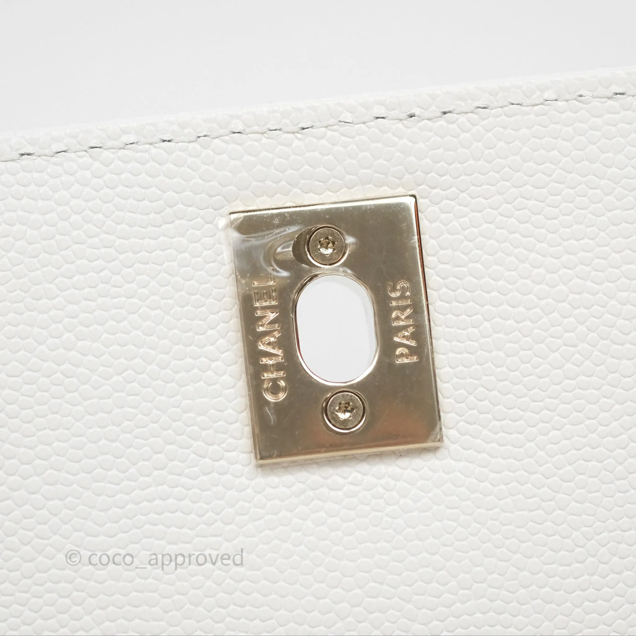 Chanel Small Coco Handle Quilted White Caviar Gold Hardware