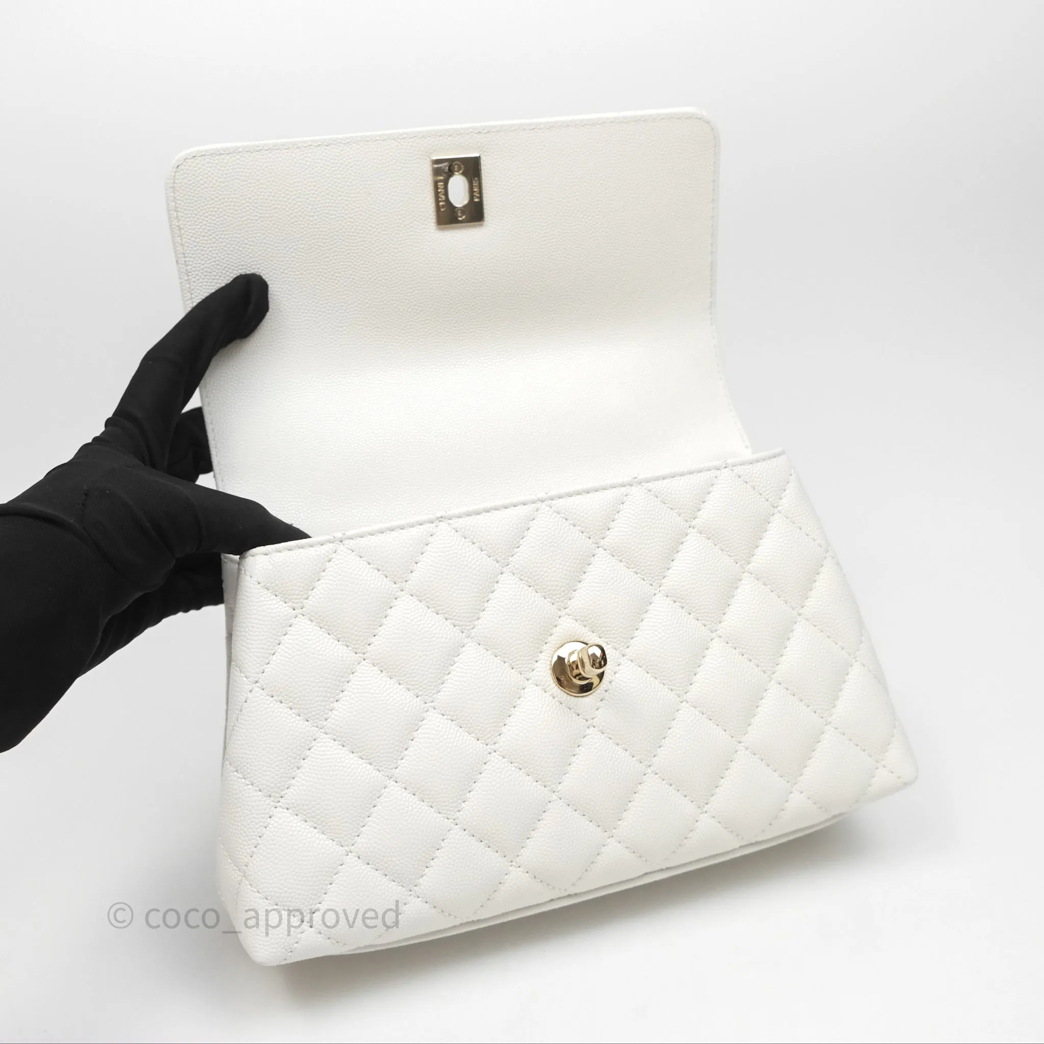 Chanel Small Coco Handle Quilted White Caviar Gold Hardware