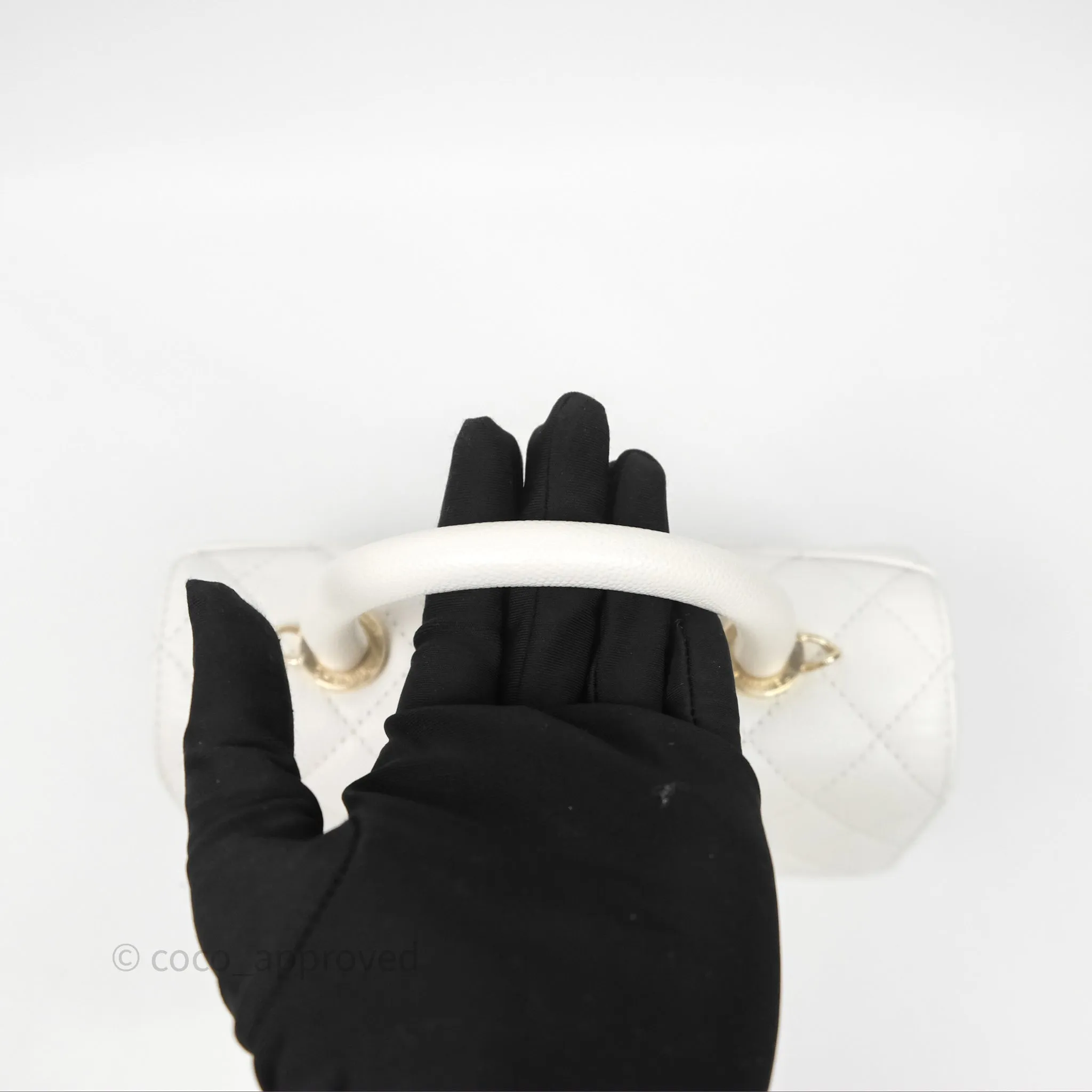 Chanel Small Coco Handle Quilted White Caviar Gold Hardware