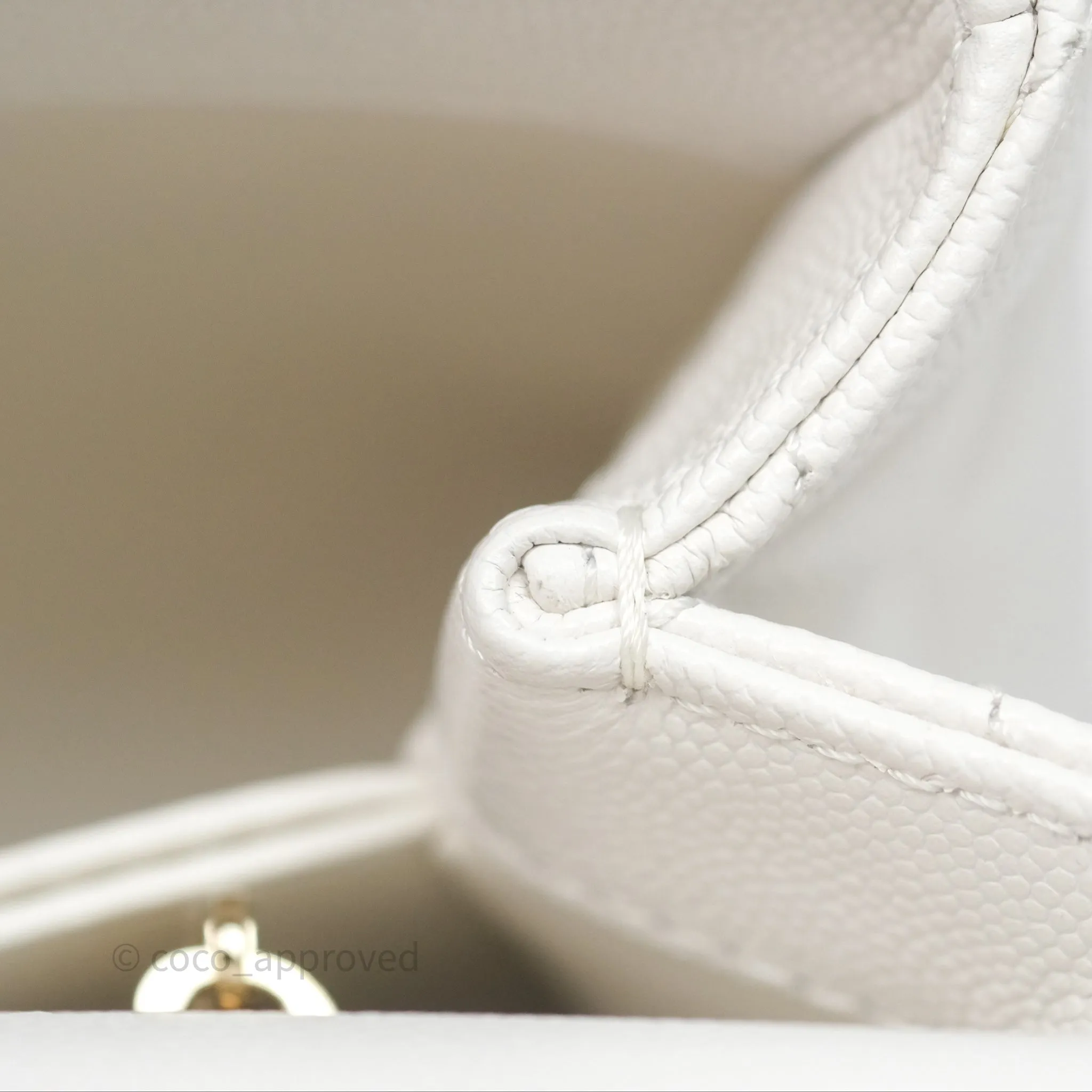 Chanel Small Coco Handle Quilted White Caviar Gold Hardware