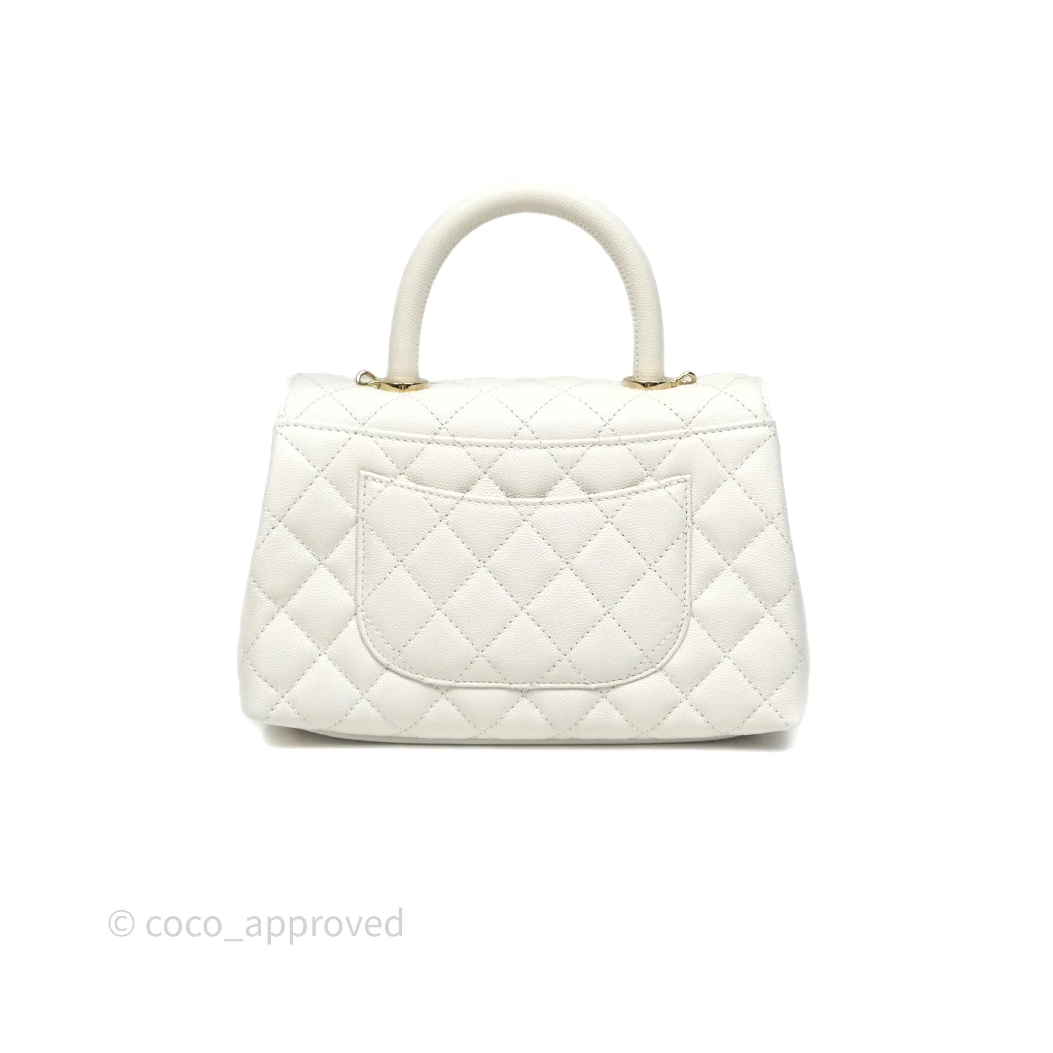 Chanel Small Coco Handle Quilted White Caviar Gold Hardware