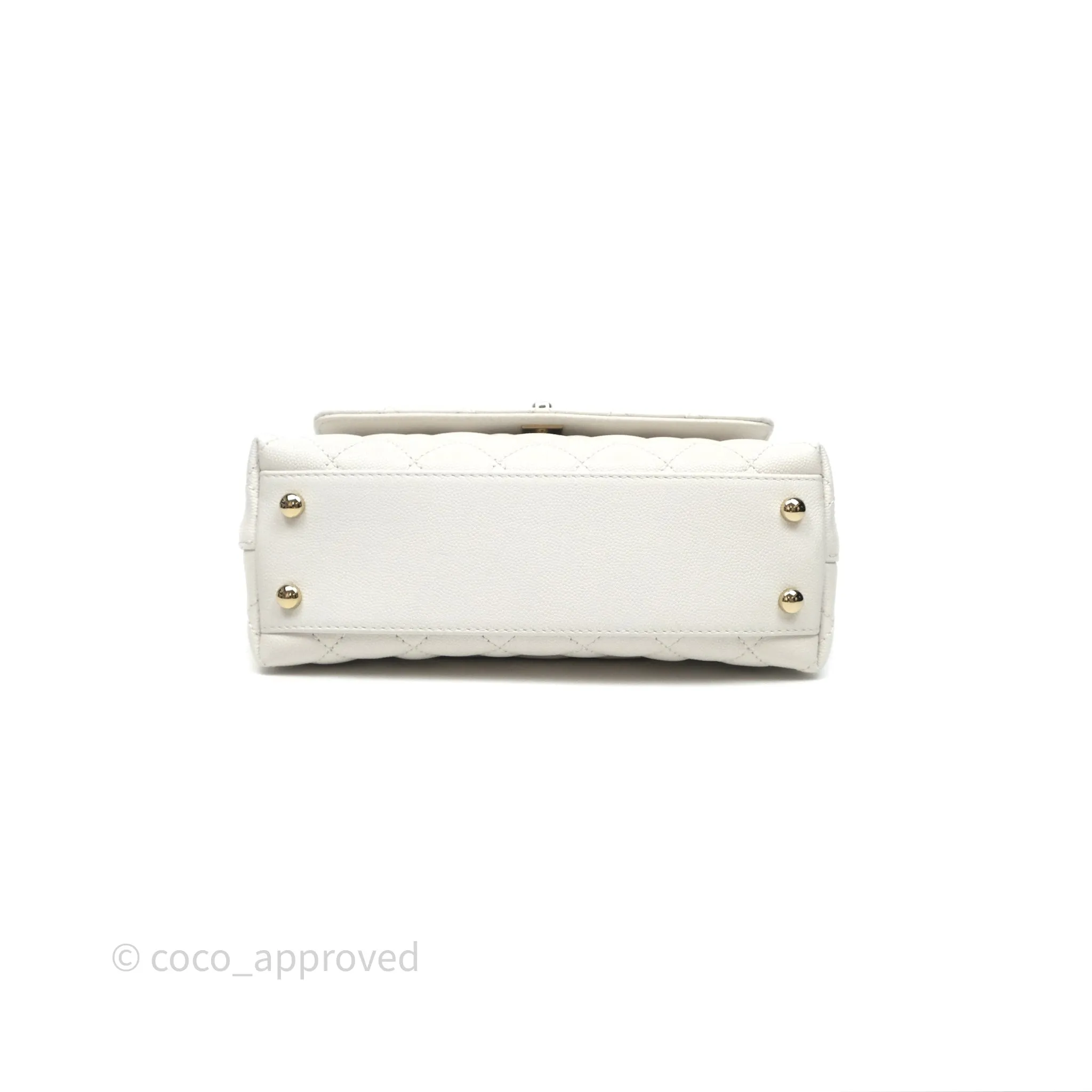 Chanel Small Coco Handle Quilted White Caviar Gold Hardware