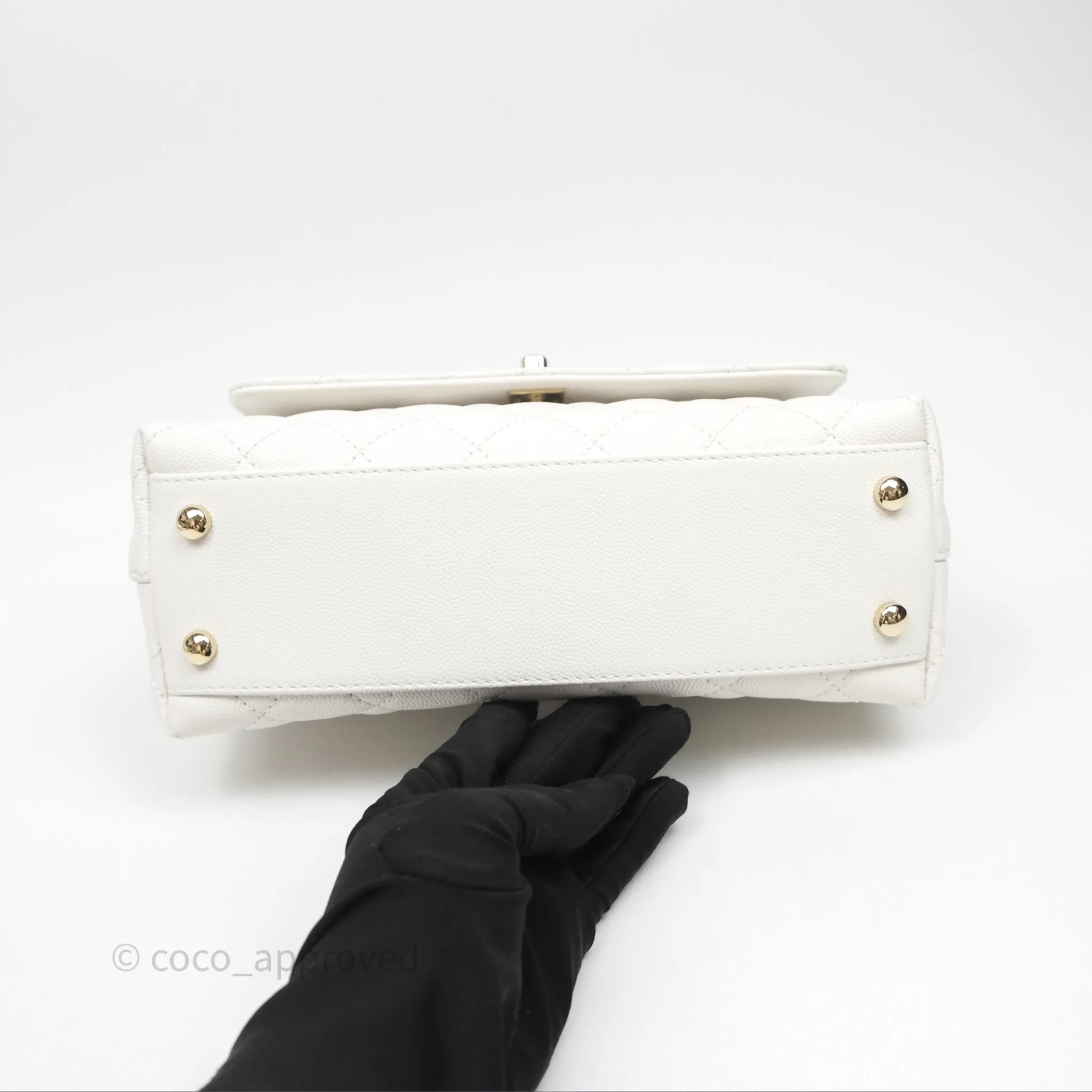 Chanel Small Coco Handle Quilted White Caviar Gold Hardware